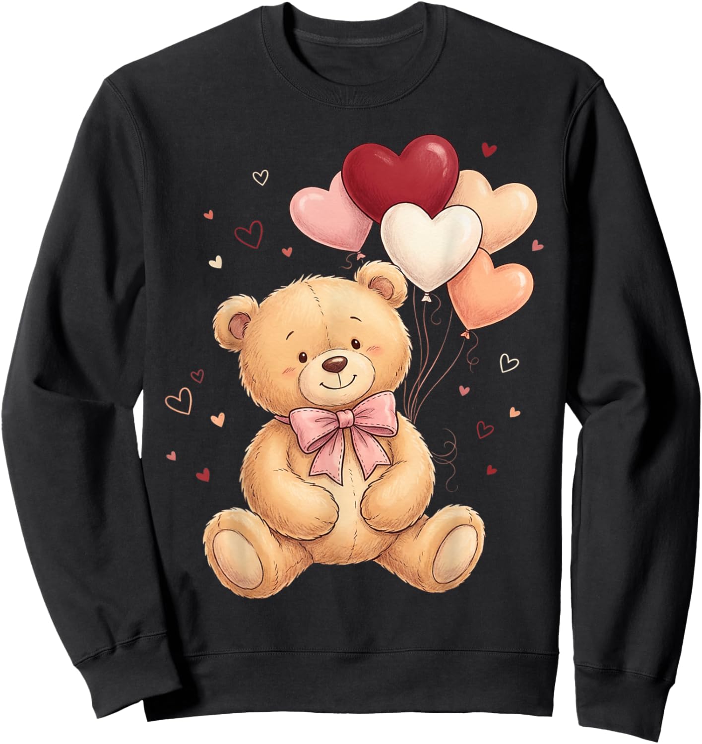 Cute Teddy Bear Women Valentines Day Shirt Girl Heart Sweatshirt - Sweatshirt | Black