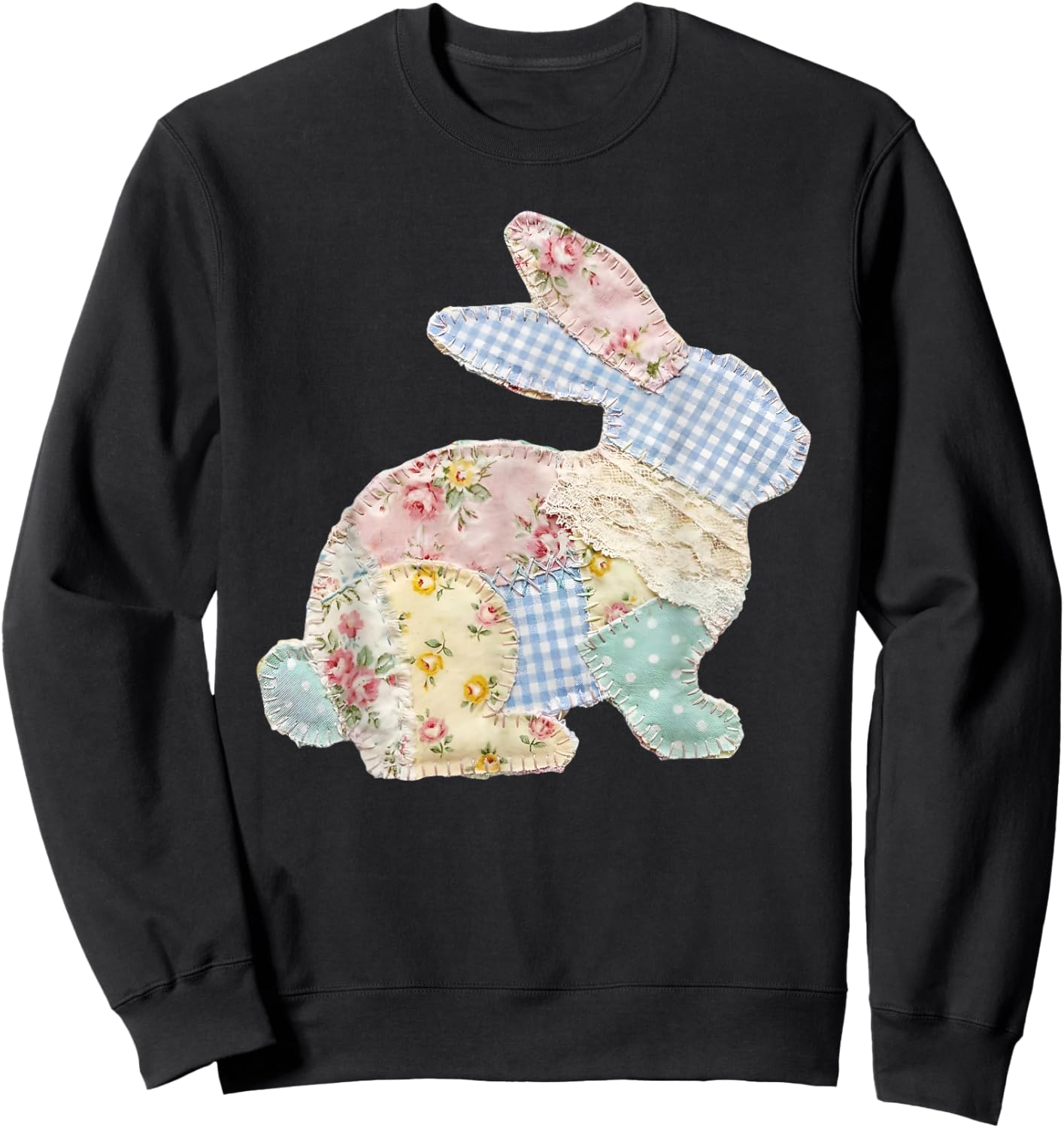 Funny Bunny Patchwork Rabbit Eggs Happy Easter Day Retro Sweatshirt - Sweatshirt | Black