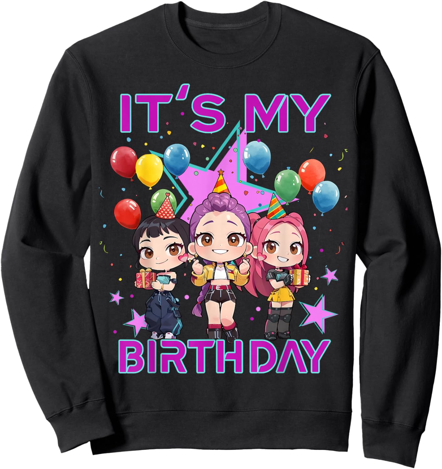 It's My Birthday Graphic Balloons for Girls and Teens Kpop Sweatshirt - Sweatshirt | Black