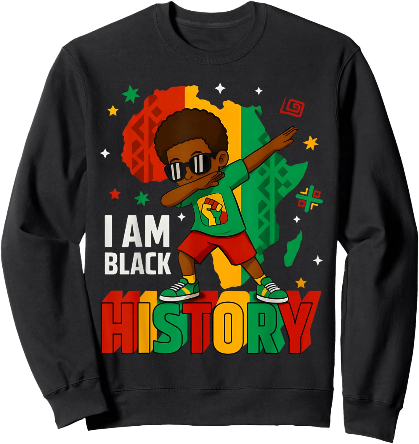 I Am Black History Dabbing Africa Map Melanin Boy Men Kid Sweatshirt - Sweatshirt | Black