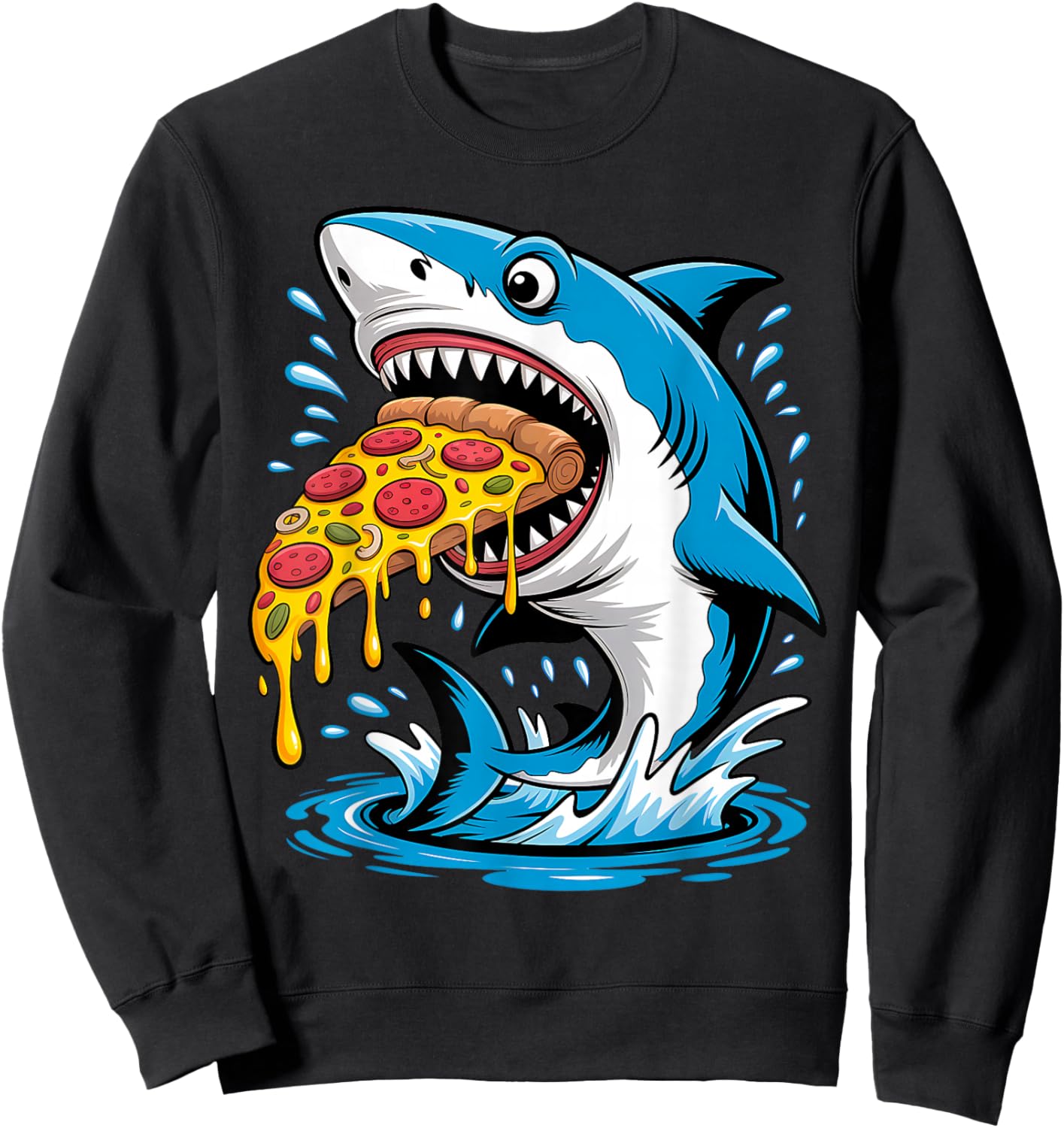 Pizza Eating Shark Kids Boys Food Lovers Jawsome Sweatshirt - Sweatshirt | Black