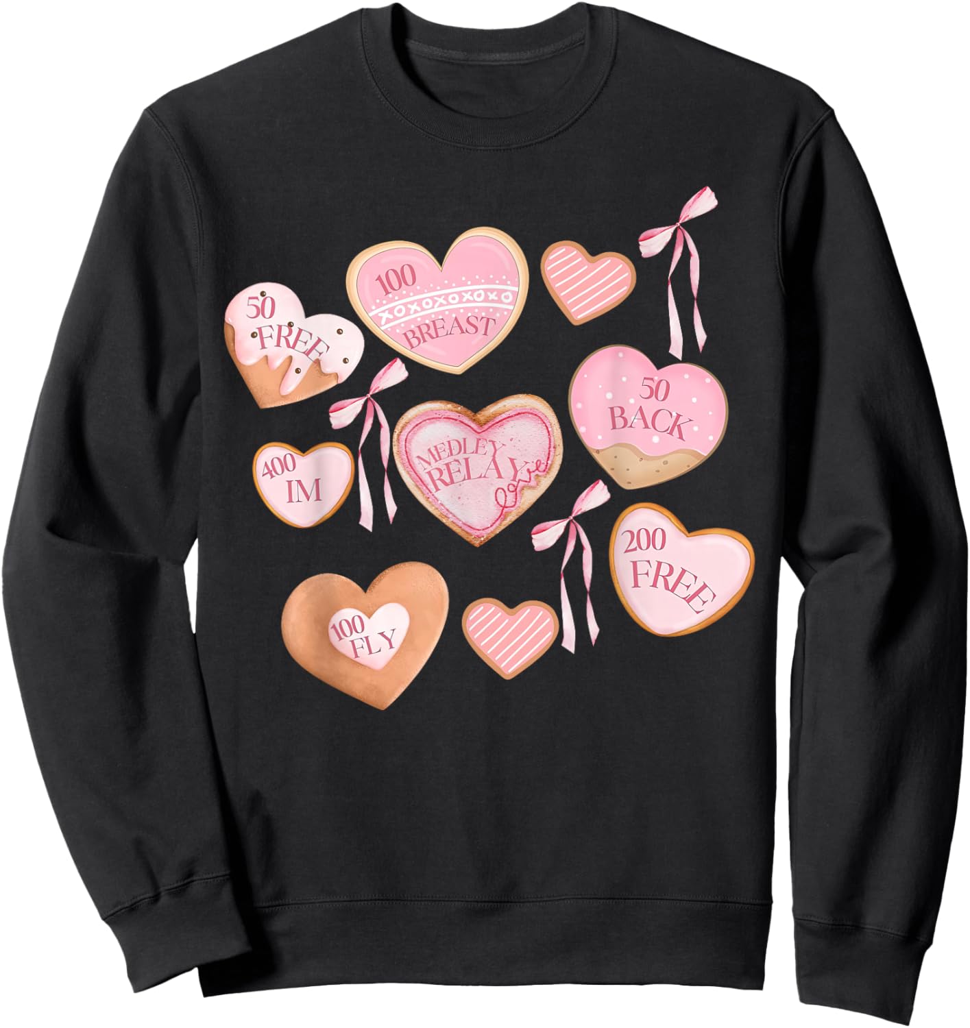 Cookie Valentines Bow Swimmer Swim Mom Coach Sports Game Day Sweatshirt - Sweatshirt | Black