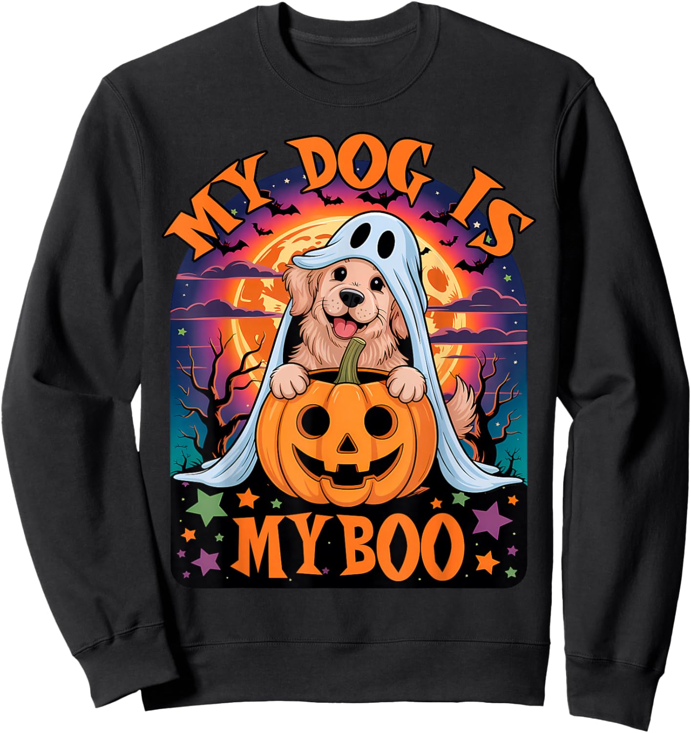 Retro Dog Halloween Ghost Golden Retriever My Dog is My Boo Sweatshirt - Sweatshirt | Black