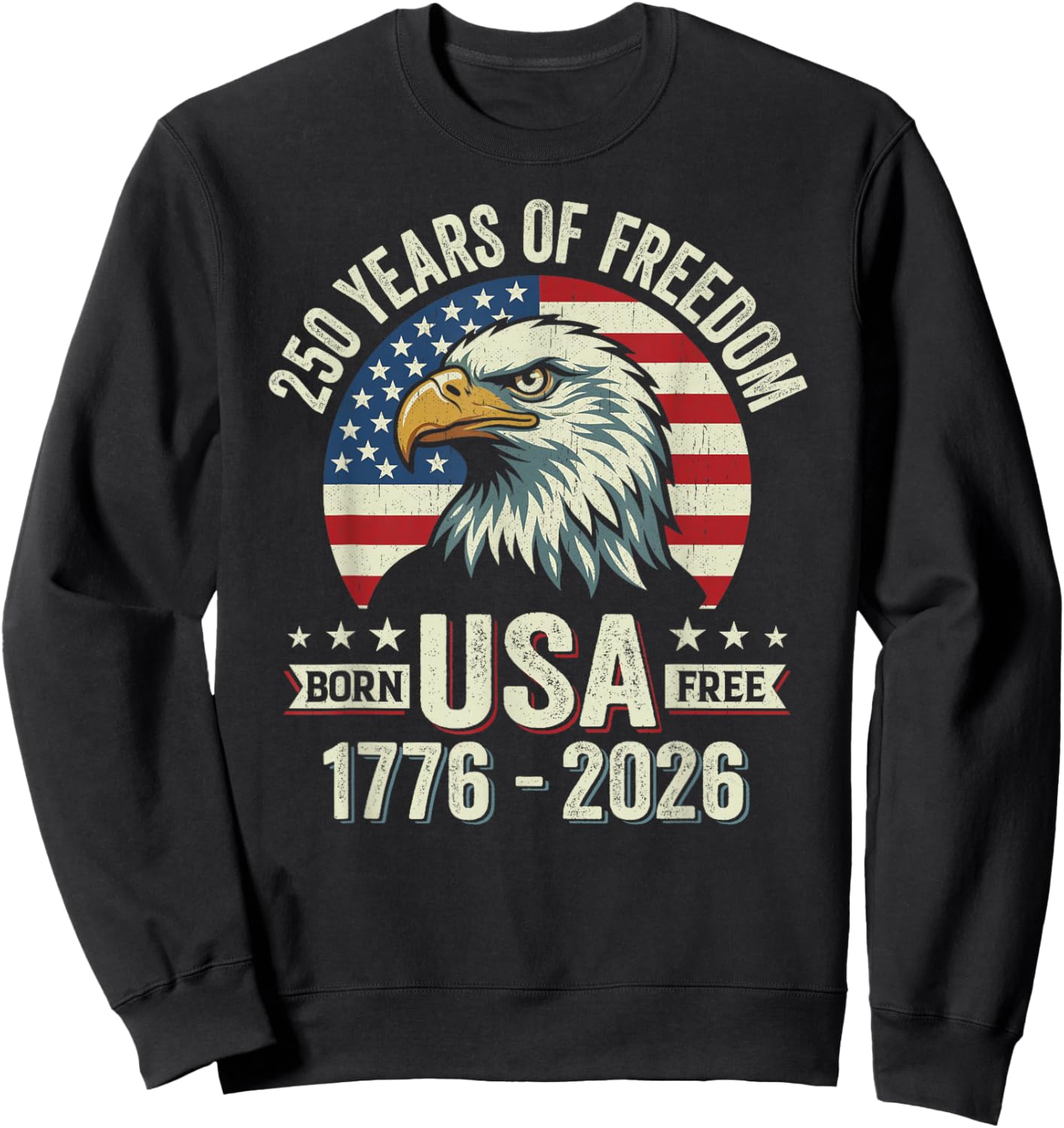 250 Anniversary USA Eagle American Flag Sweatshirt - Sweatshirt | Black