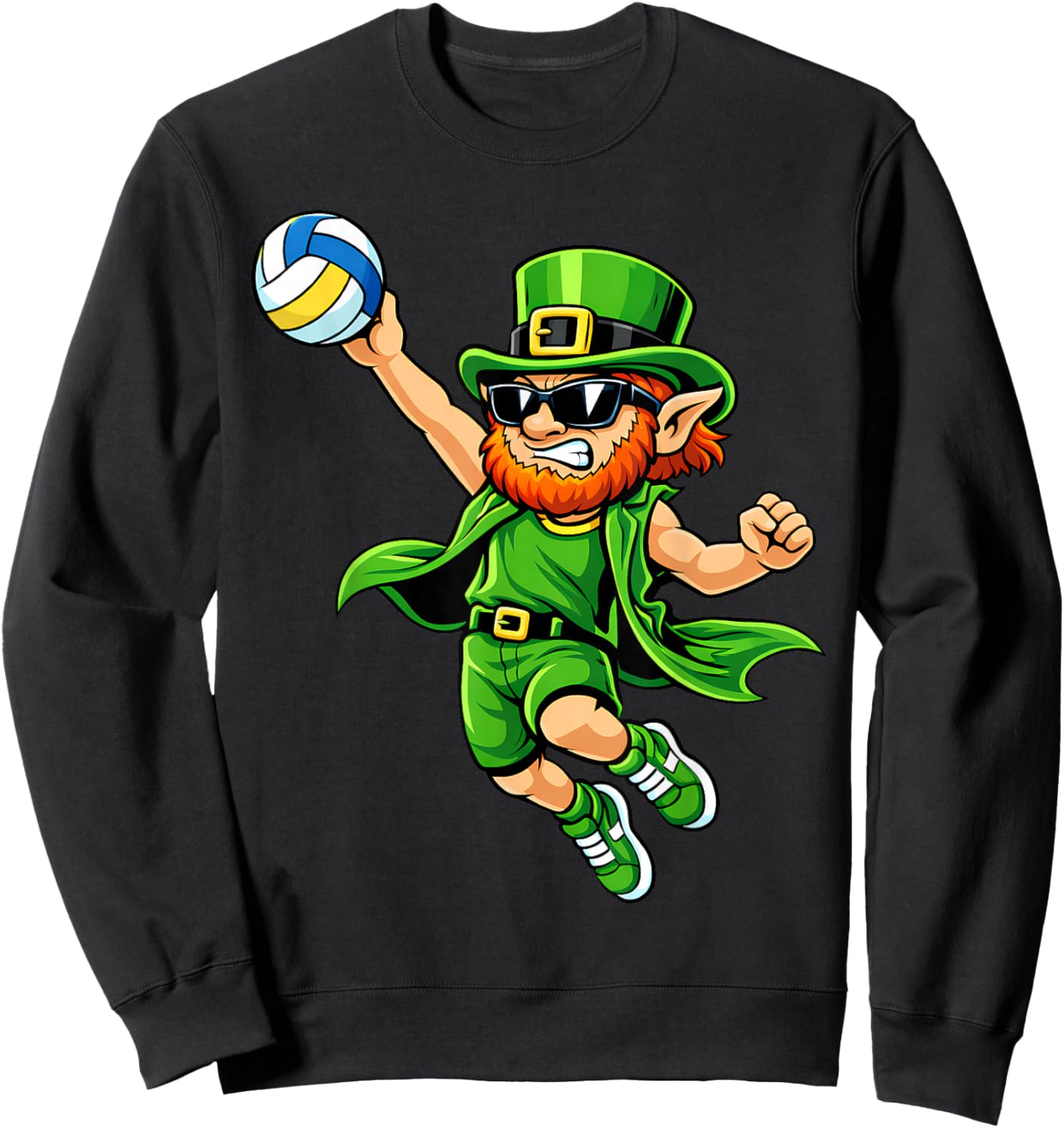 Volleyball St Patricks Day Boys Kids Sport Green Leprechaun Sweatshirt - Sweatshirt | Black