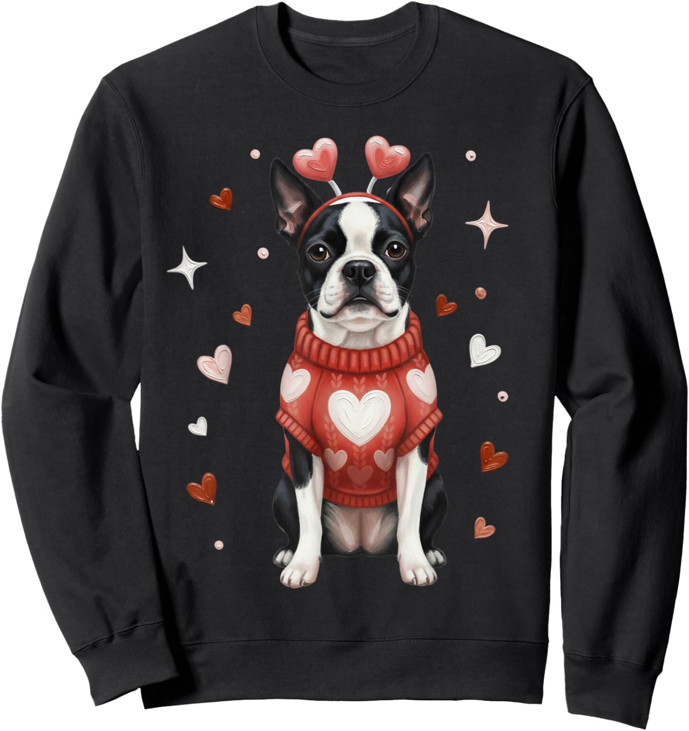Cute Boston Terrier Valentine Heart Valentines Day Sweatshirt - Sweatshirt | Black