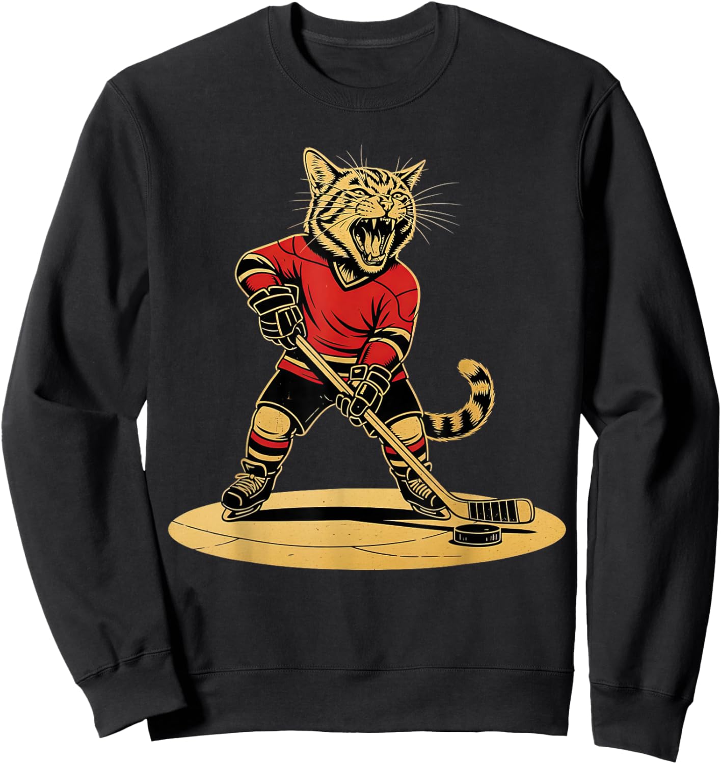 Funny Ice Hockey Cat Playing Ice Hockey Sweatshirt - Sweatshirt | Black