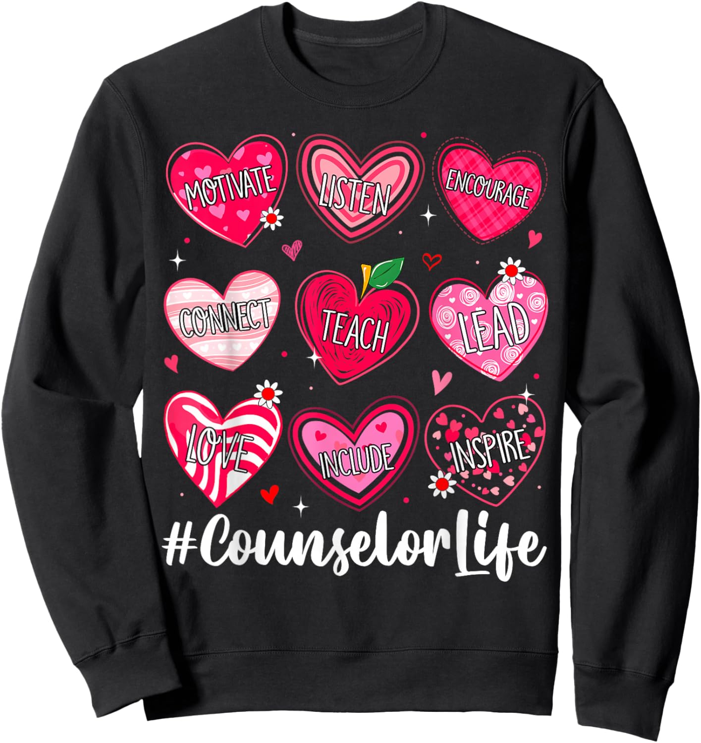 Counselor Life School Counseling Hearts School Valentine Sweatshirt - Sweatshirt | Black