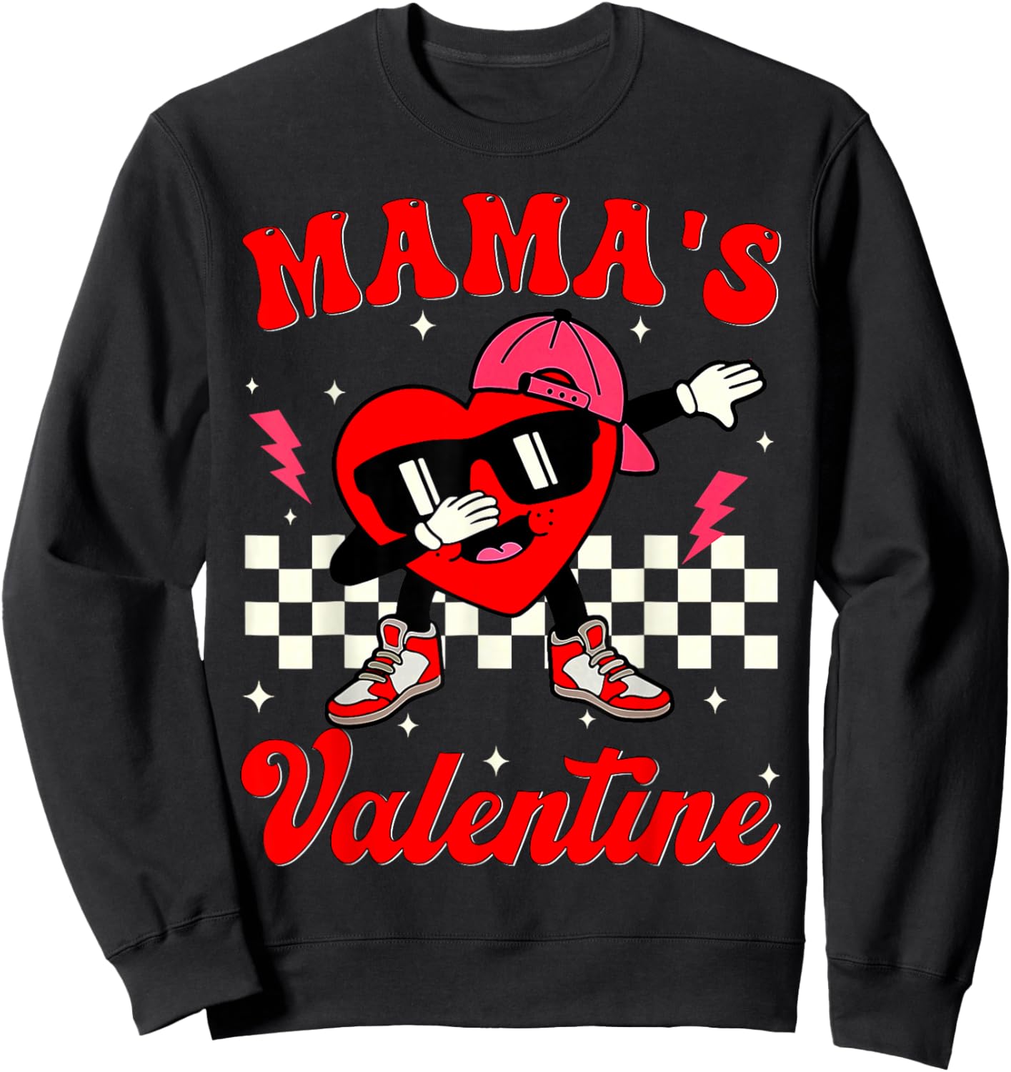 Retro Groovy Mama is My Valentine Cute Heart Boys Girls Kids Sweatshirt - Sweatshirt | Black