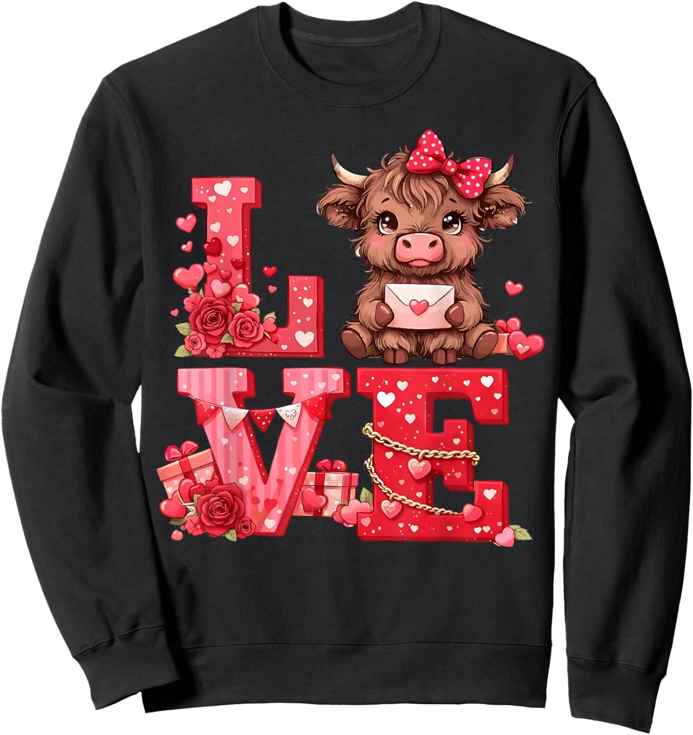 Love Western Highland Cows Valentine Cowgirl Hat Sweatshirt - Sweatshirt | Black