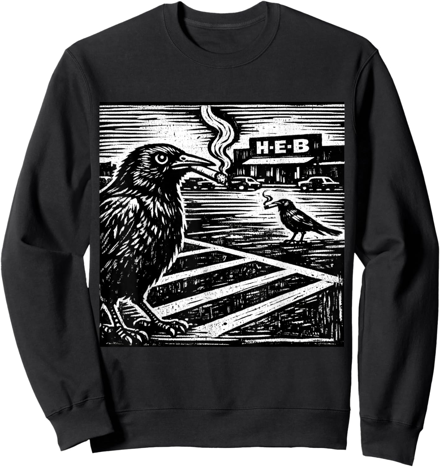 Funny Smoking Grackle Bird Texas Satire Weird Animal Art Sweatshirt - Sweatshirt | Black