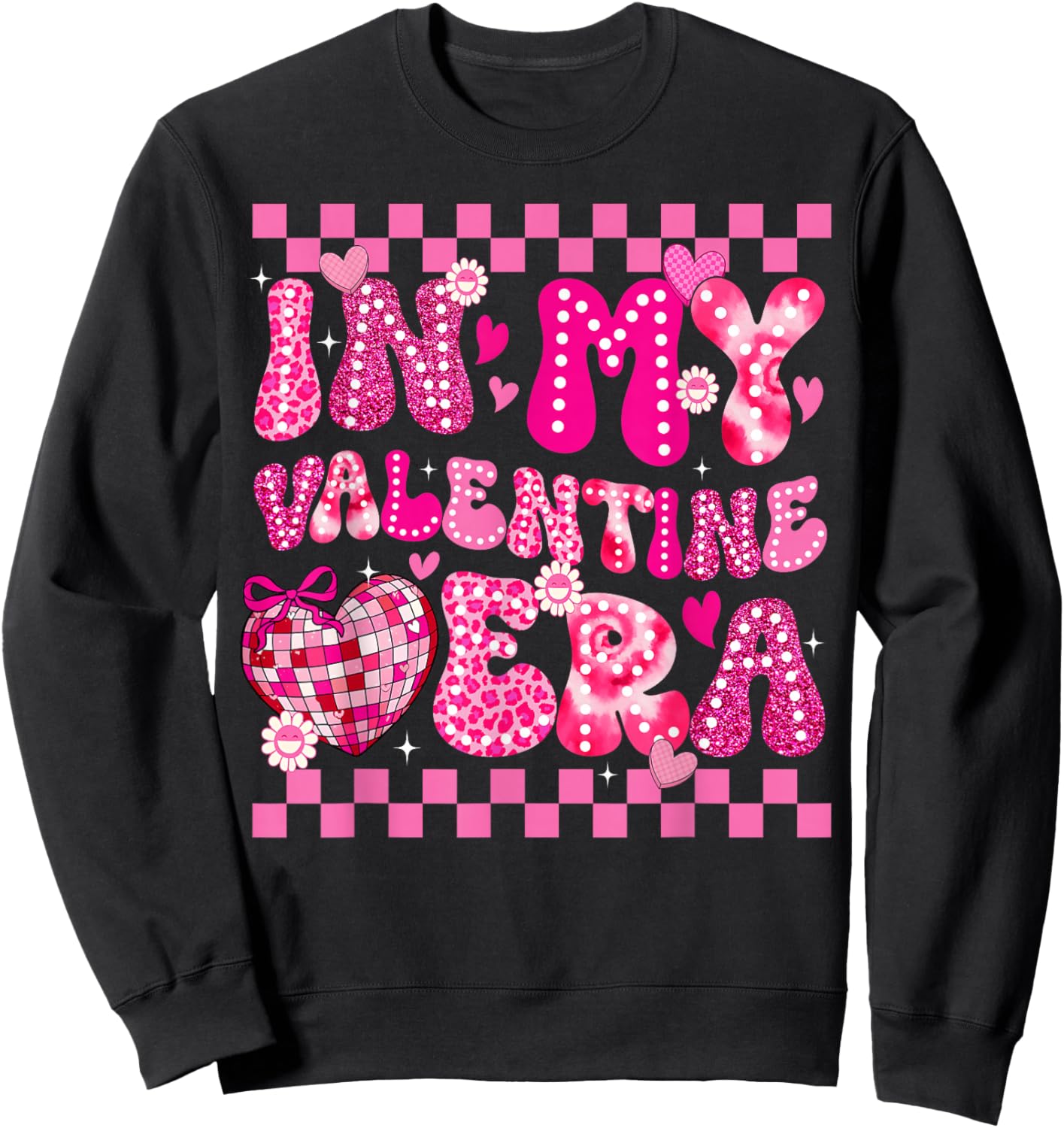 in My Valentine Era Disco Heart Girl Women Coquette Bow Sweatshirt - Sweatshirt | Black