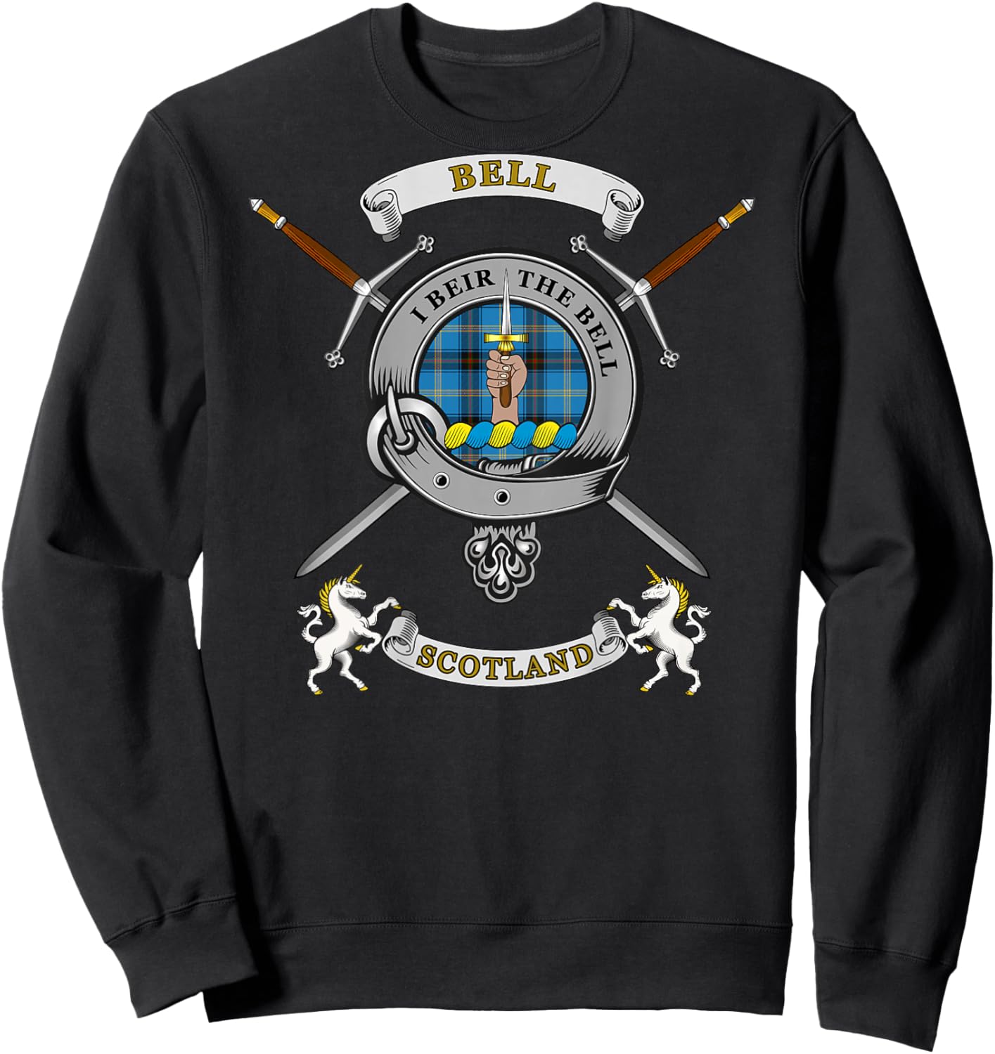 Bell Scottish Clan Badge Tartan & Swords (Back) Sweatshirt - Sweatshirt | Black