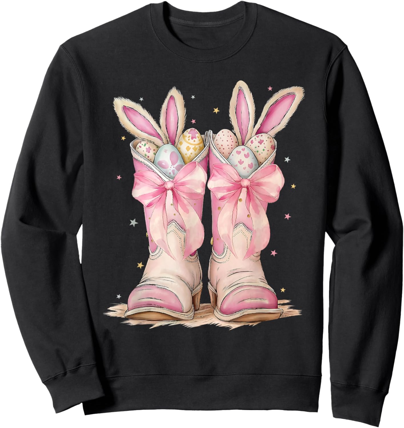 Boots Coquette Bow Bunny Rabbit Eggs Easter Cowboy Western Sweatshirt - Sweatshirt | Black