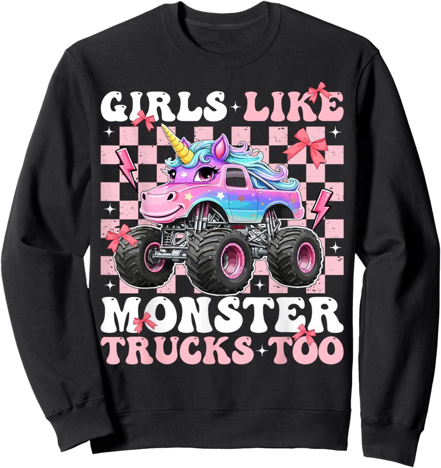 Girls Like Monster Trucks Too Unicorn Mom Adult Sweatshirt - Sweatshirt | Black