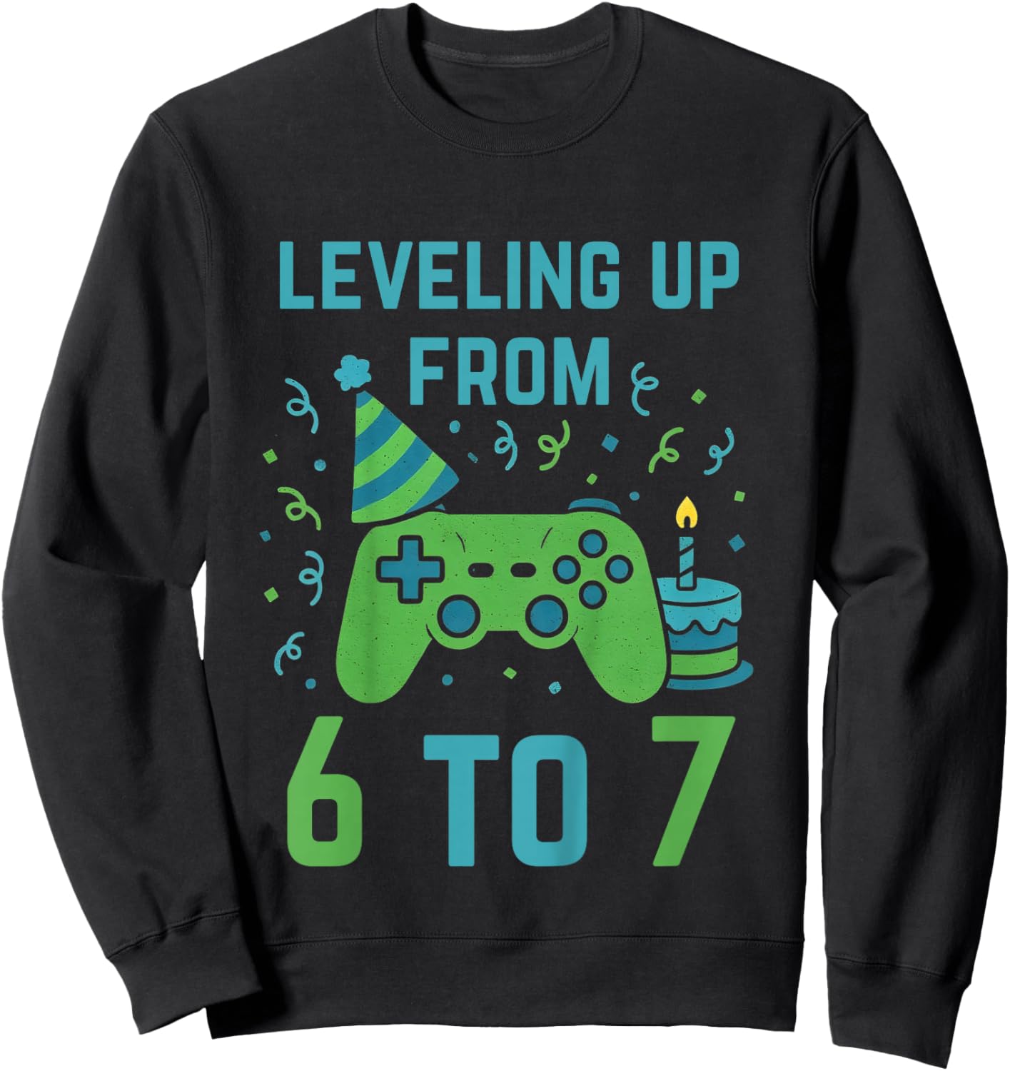 Leveling-Up from 6 to 7 Kids Gaming 7th Birthday Sweatshirt - Sweatshirt | Black