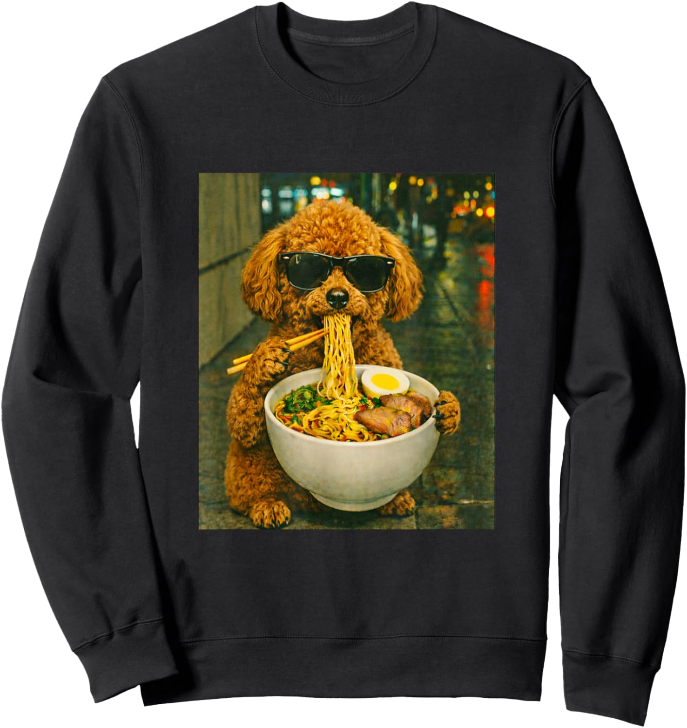 Toy Poodle Eating Ramen Noodles Meme Retro Urban Sweatshirt - Sweatshirt | Black
