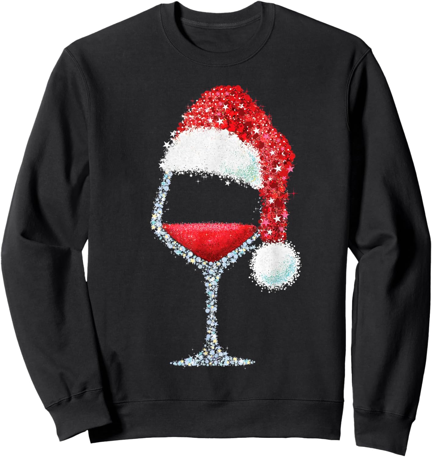 Red Wine Glass Christmas Santa Hat Holiday Party Sweatshirt - Sweatshirt | Black