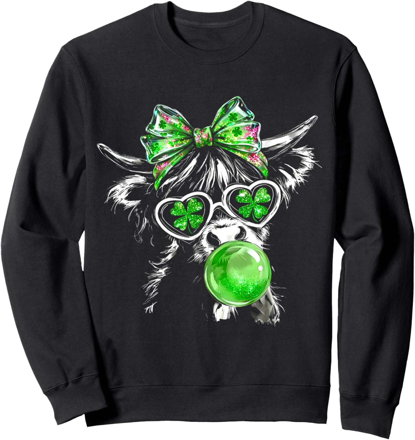Coquette Highland Cow St Patrick’s Day Lucky Irish Cow Lover Sweatshirt - Sweatshirt | Black