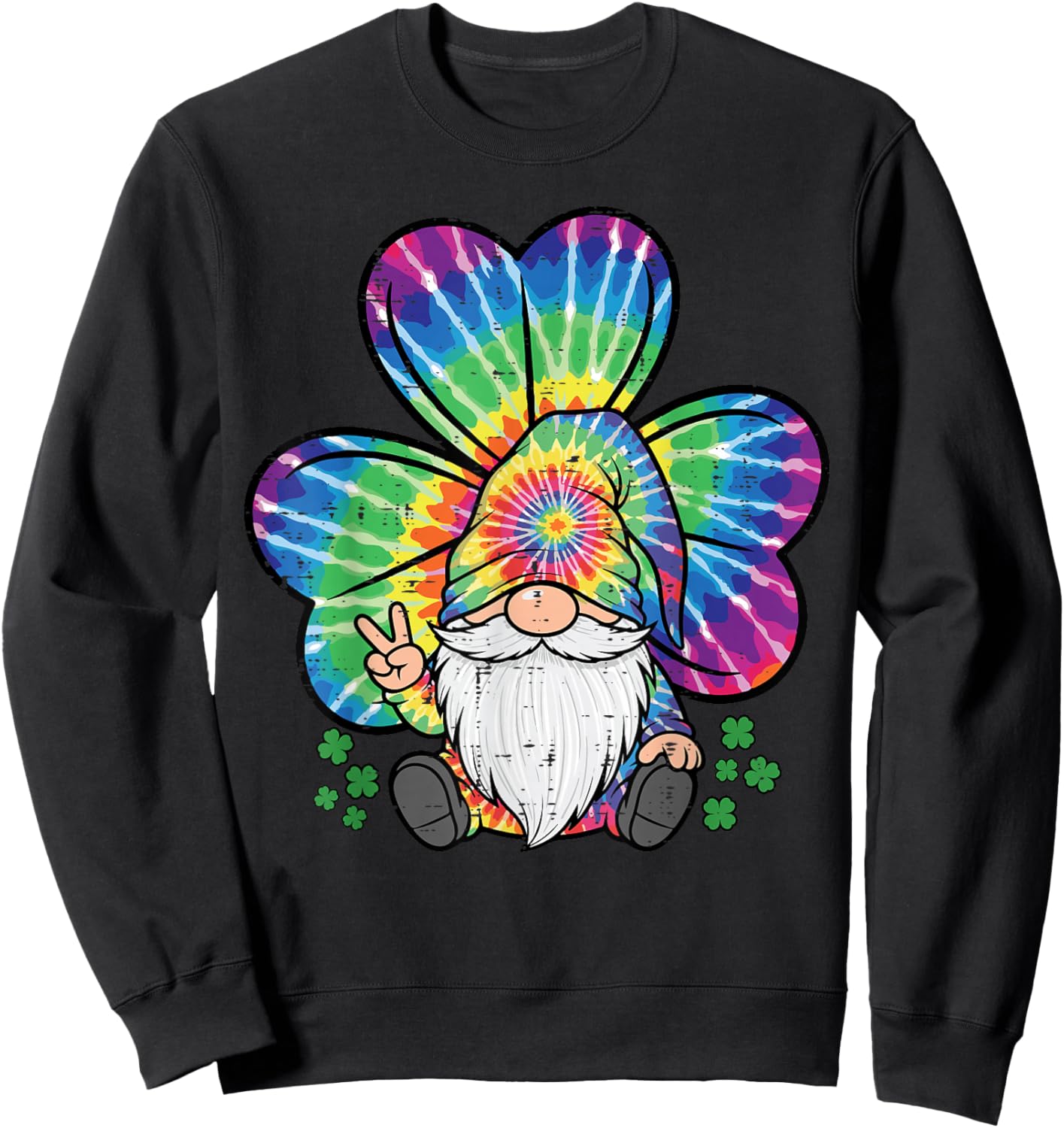 St Patricks Day Gnome Shamrock Tie Dye Saint Paddys Women Sweatshirt - Sweatshirt | Black