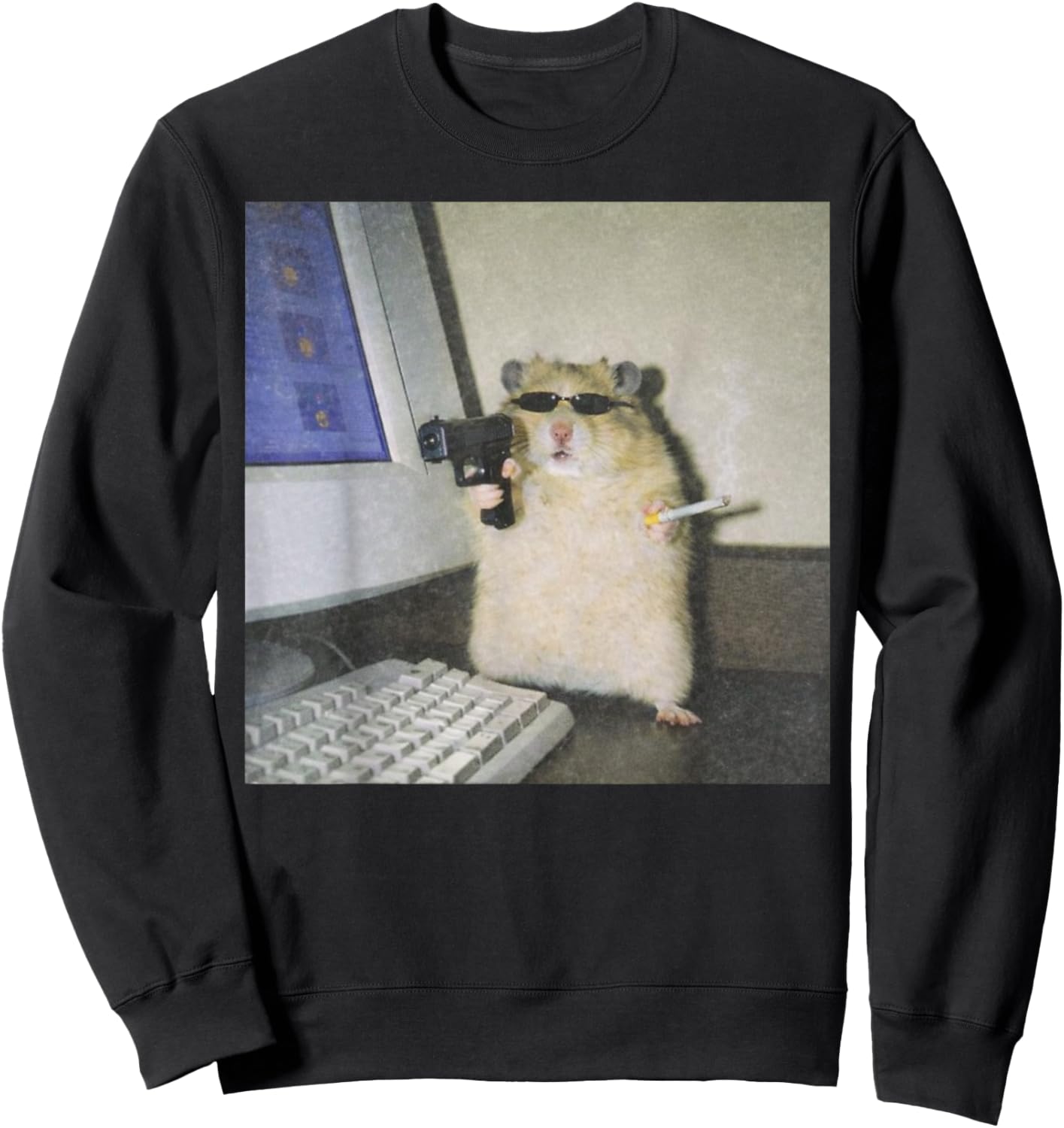Cyber Hamster Meme Cringe Funny Animal Vintage Sweatshirt - Sweatshirt | Black