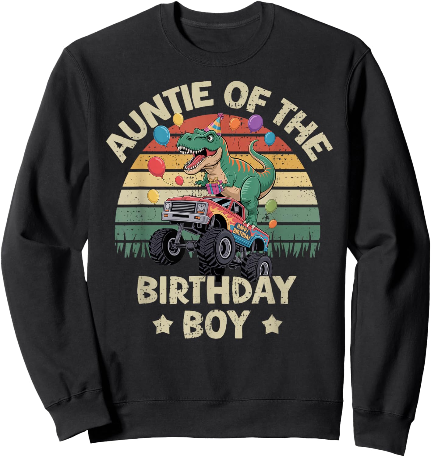 Auntie of The Birthday Party Monster Truck T-Rex Auntie Sweatshirt - Sweatshirt | Black