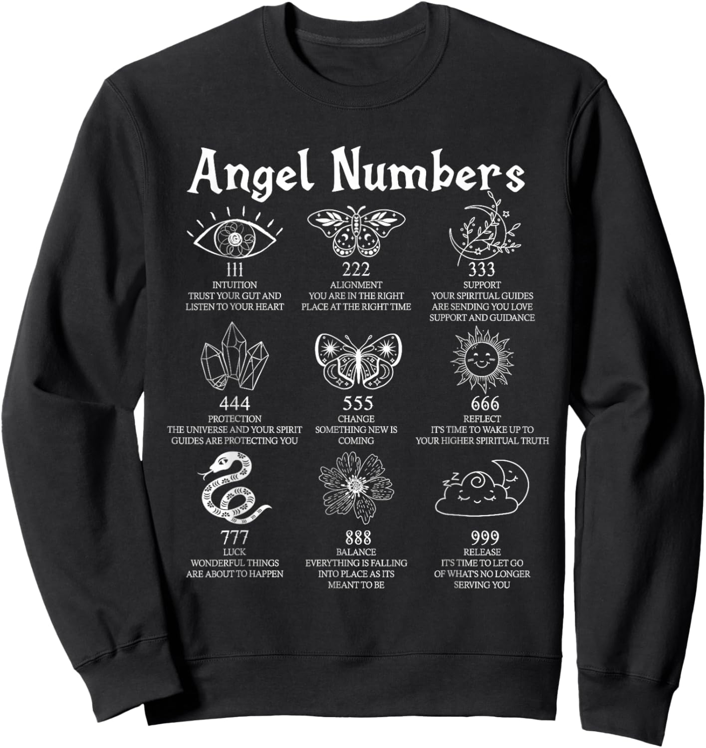 ngel Numbers Numerology Celestial Spiritual Divination Sweatshirt - Sweatshirt | Black