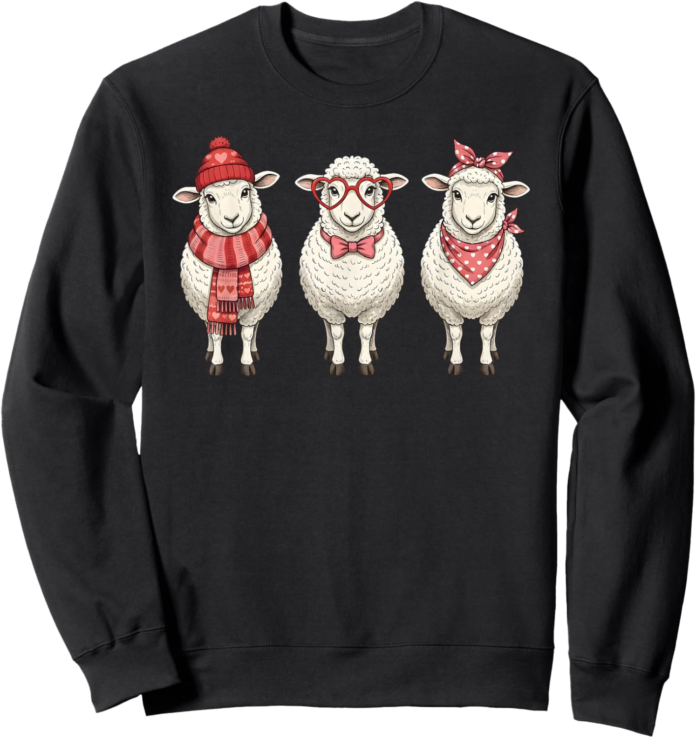 Retro Sheep Cute Valentine Farm Animal Sweatshirt - Sweatshirt | Black