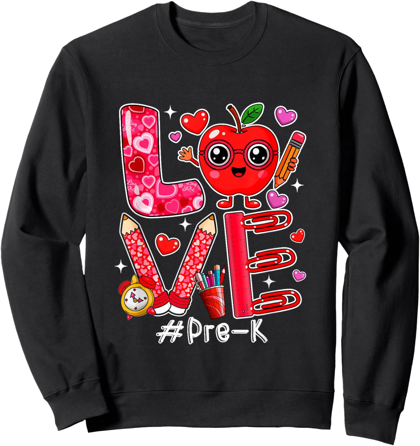 Love Pre-K Cute Hearts Valentine's Day Students Teacher Sweatshirt - Sweatshirt | Black