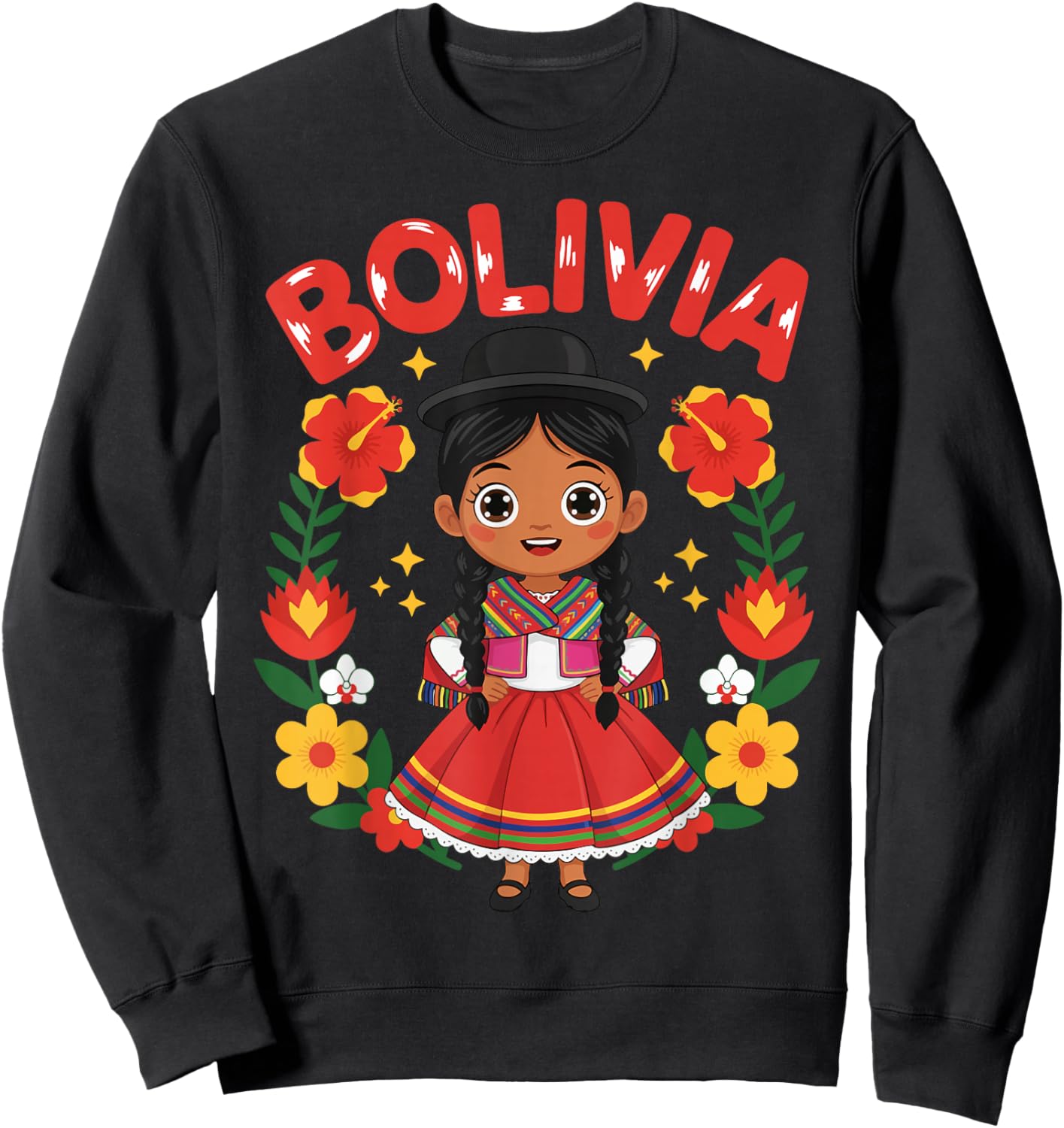 Bolivia Bolivian Girl Traditional Dress Flowers Heritage Sweatshirt - Sweatshirt | Black