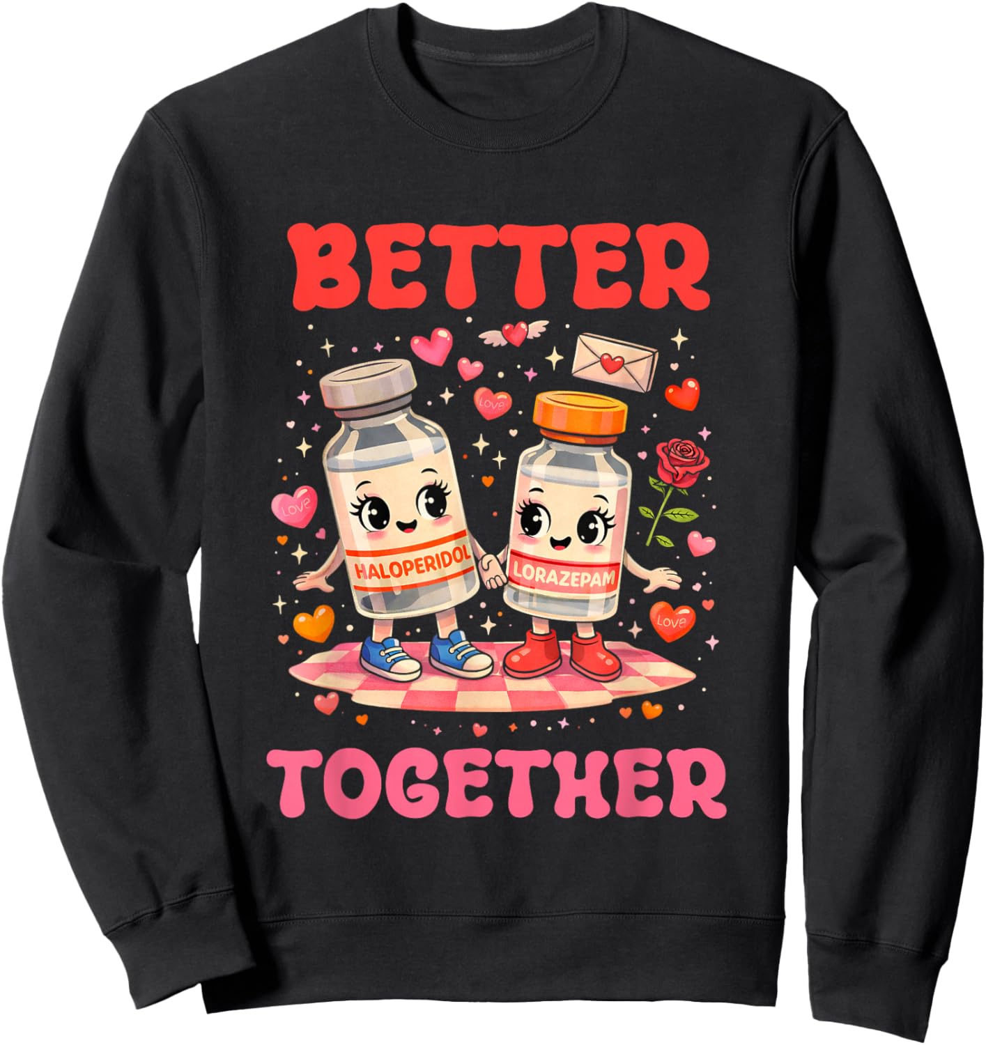 Valentine Better Together Nurse Pink Bow RN PCT CNA Nurse Sweatshirt - Sweatshirt | Black