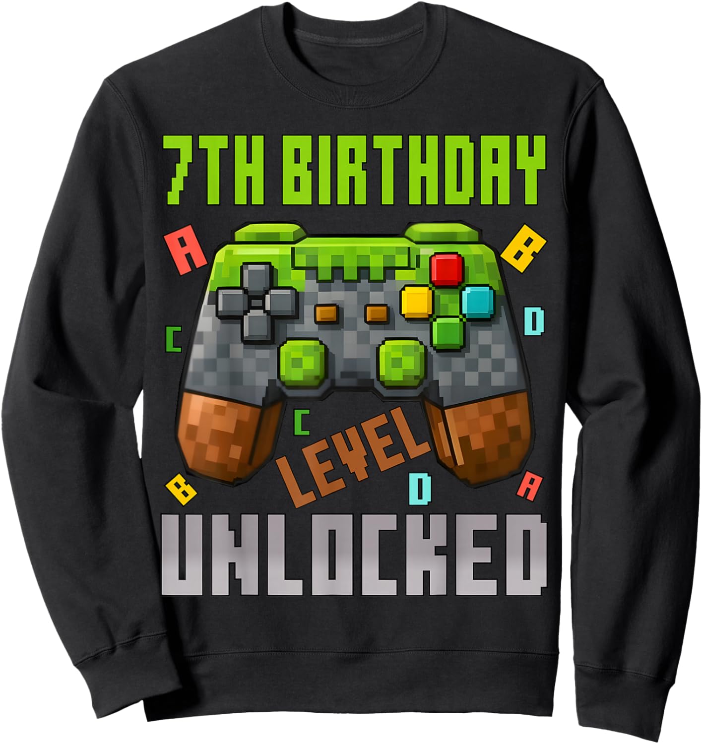 7th Birthday Boy Level 7 Unlocked Birthday Boy 7 Years Old Sweatshirt - Sweatshirt | Black