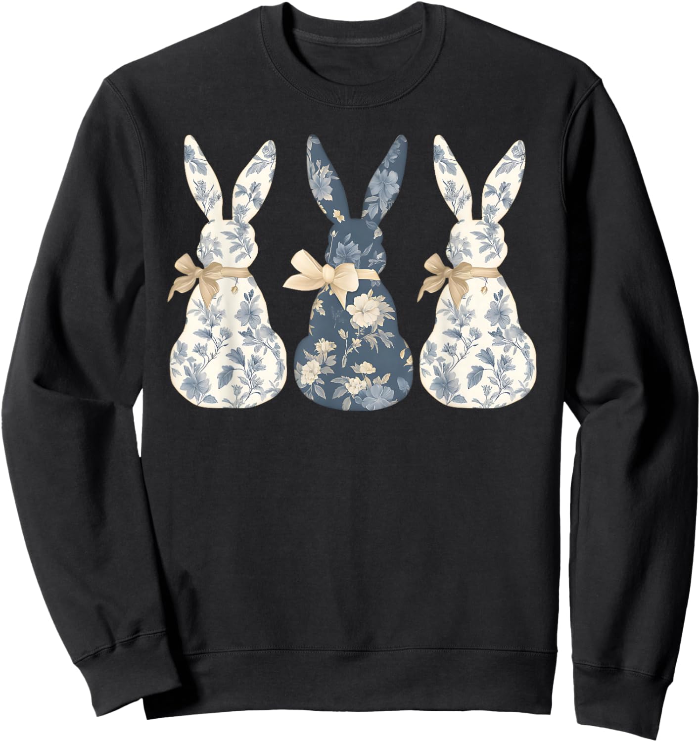 Funny Bunny Wildflower Rabbit Lovers Easter Coquette Bow Sweatshirt - Sweatshirt | Black