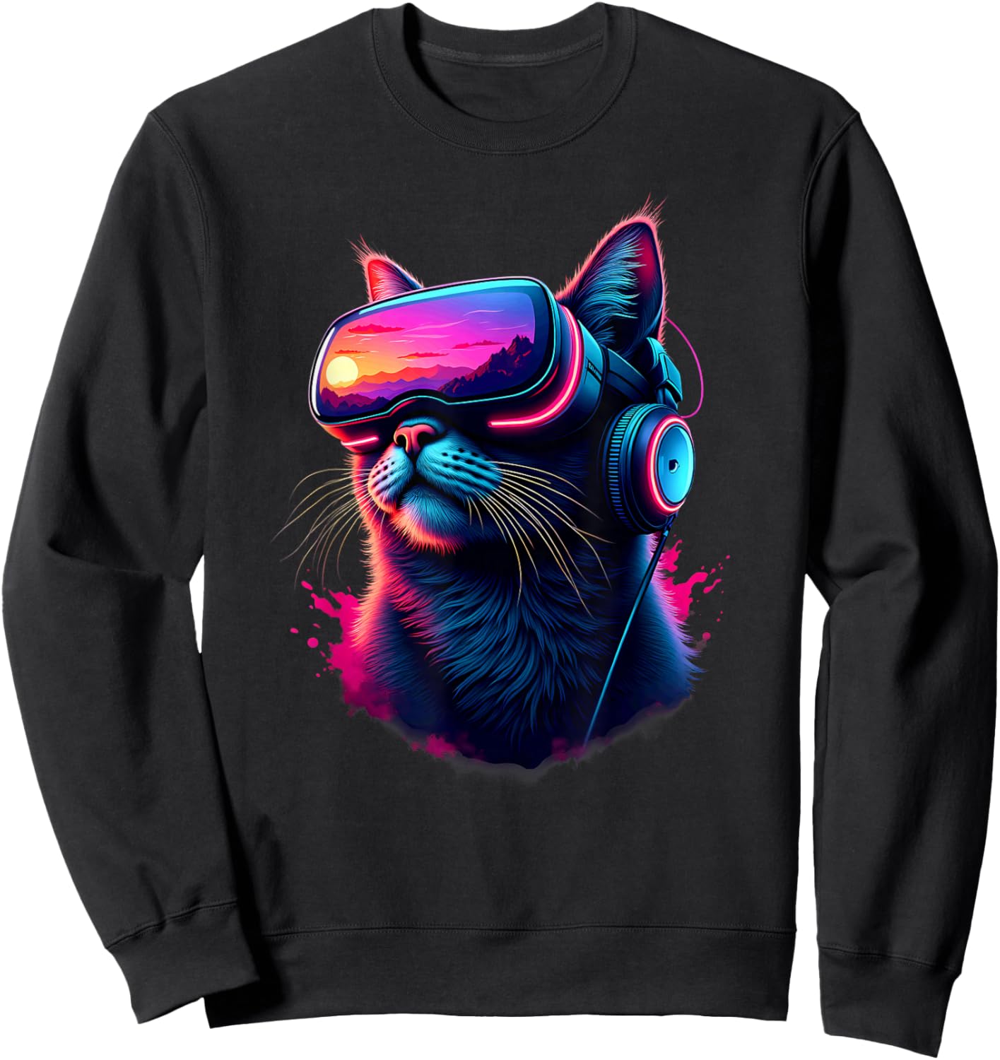 Pastel Goth VR Gamer Cat Sweatshirt - Sweatshirt | Black