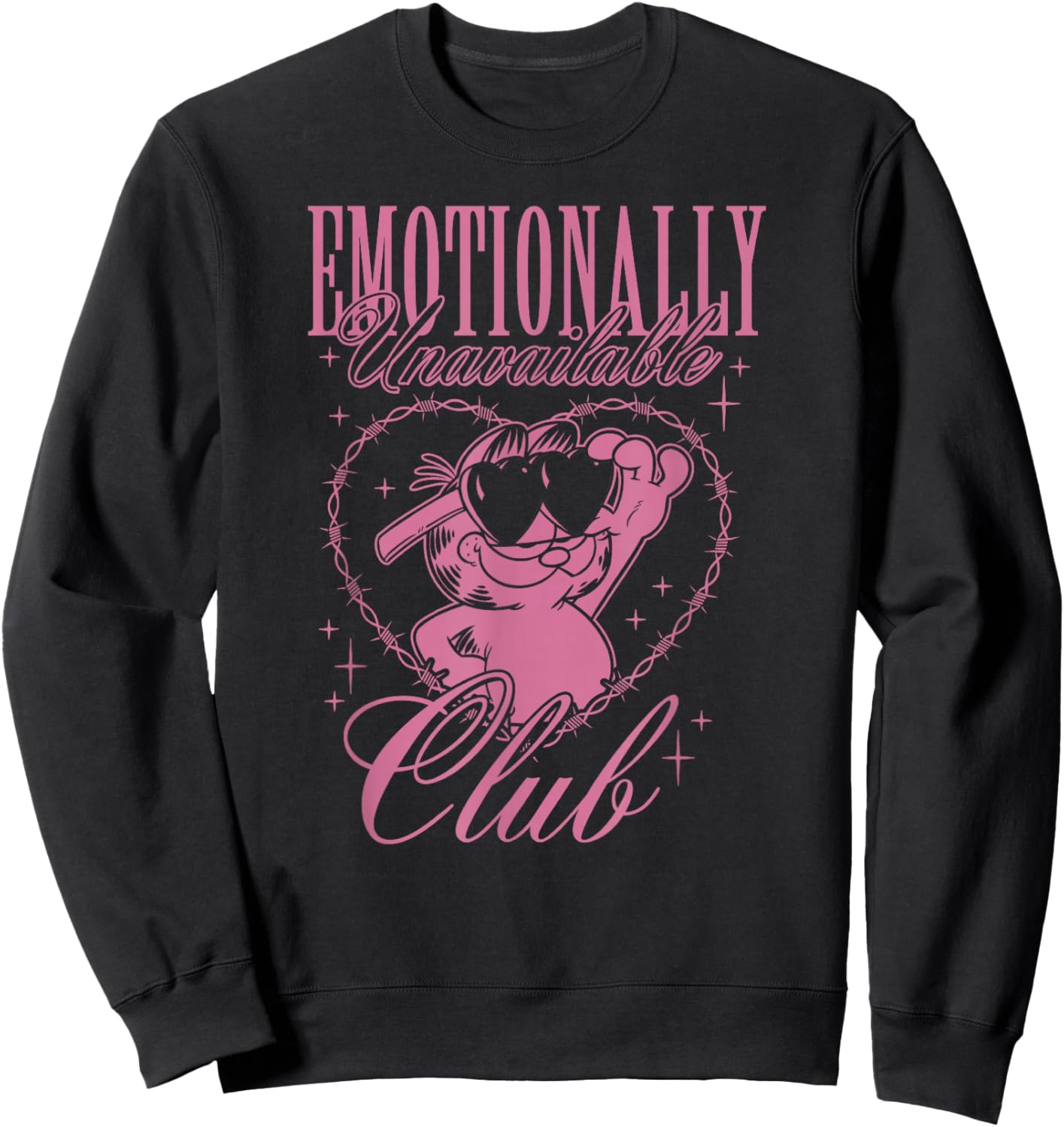 Garfield Emotionally Unavailable Heart Shaped Barbed Wire Sweatshirt - Sweatshirt | Black