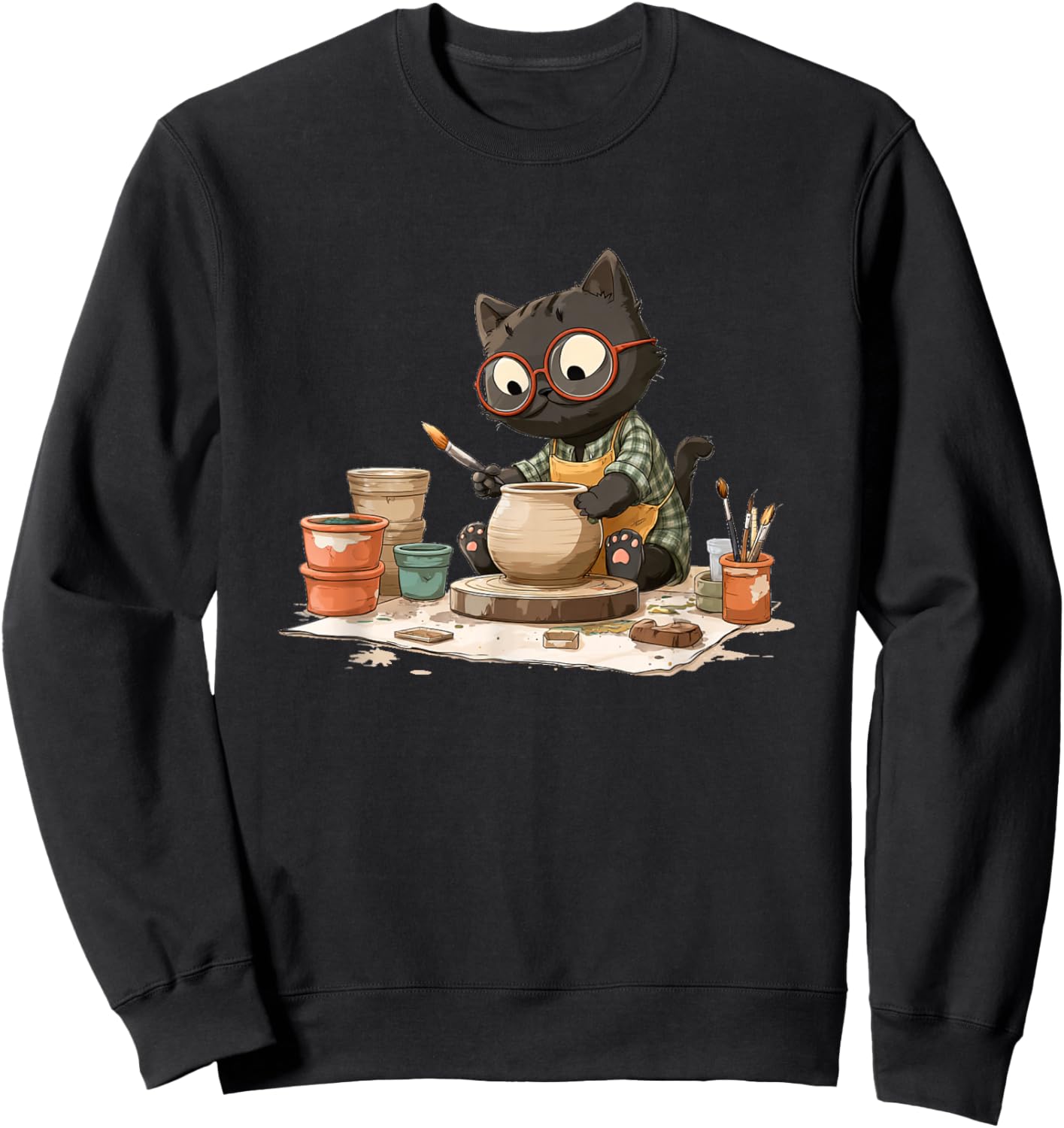 Nice bespectacled Pottery Cat with Clay Vases Costume Sweatshirt - Sweatshirt | Black
