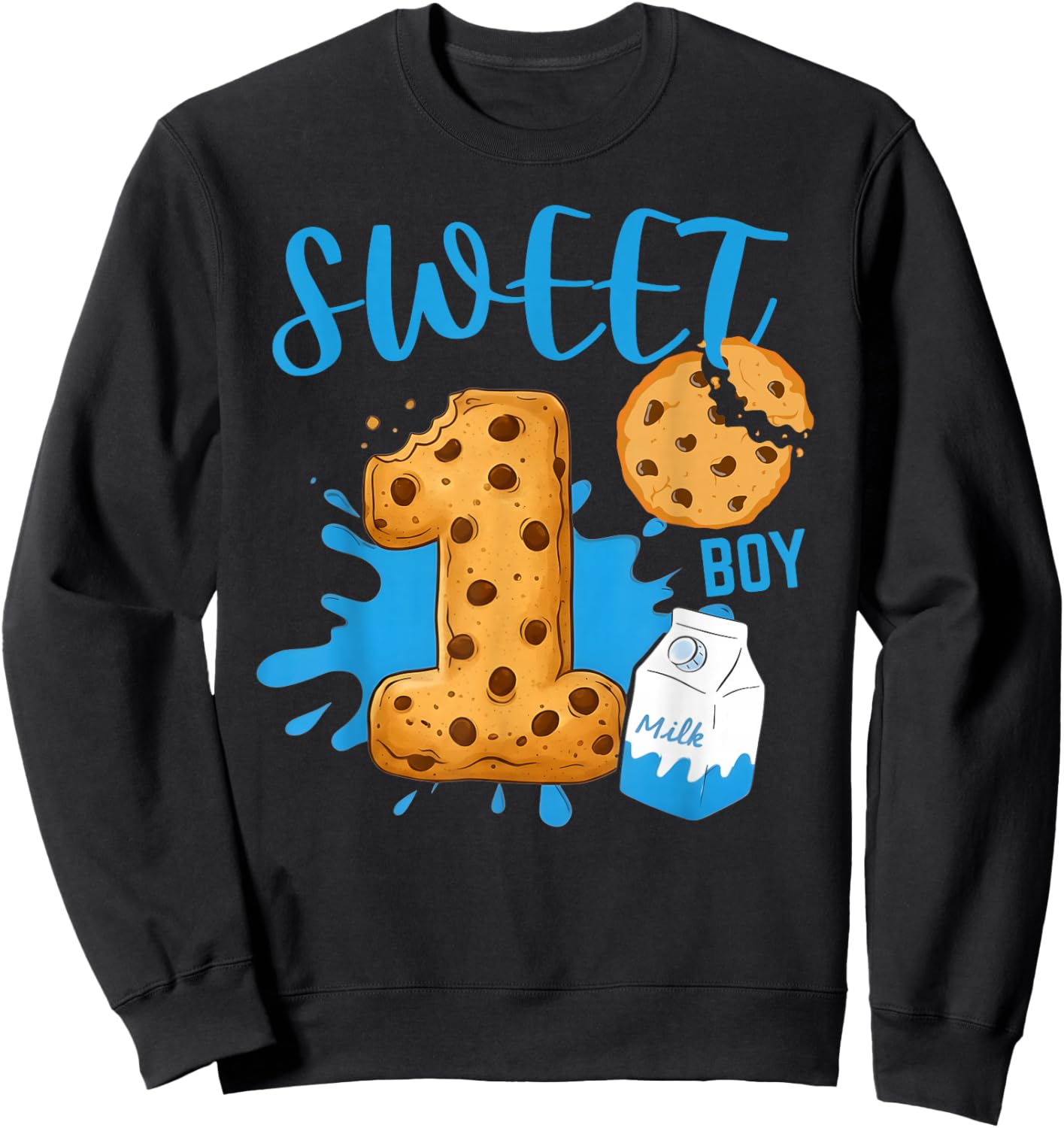 One Sweet Boy 1st Birthday Cookie Milk Theme Sweatshirt - Sweatshirt | Black