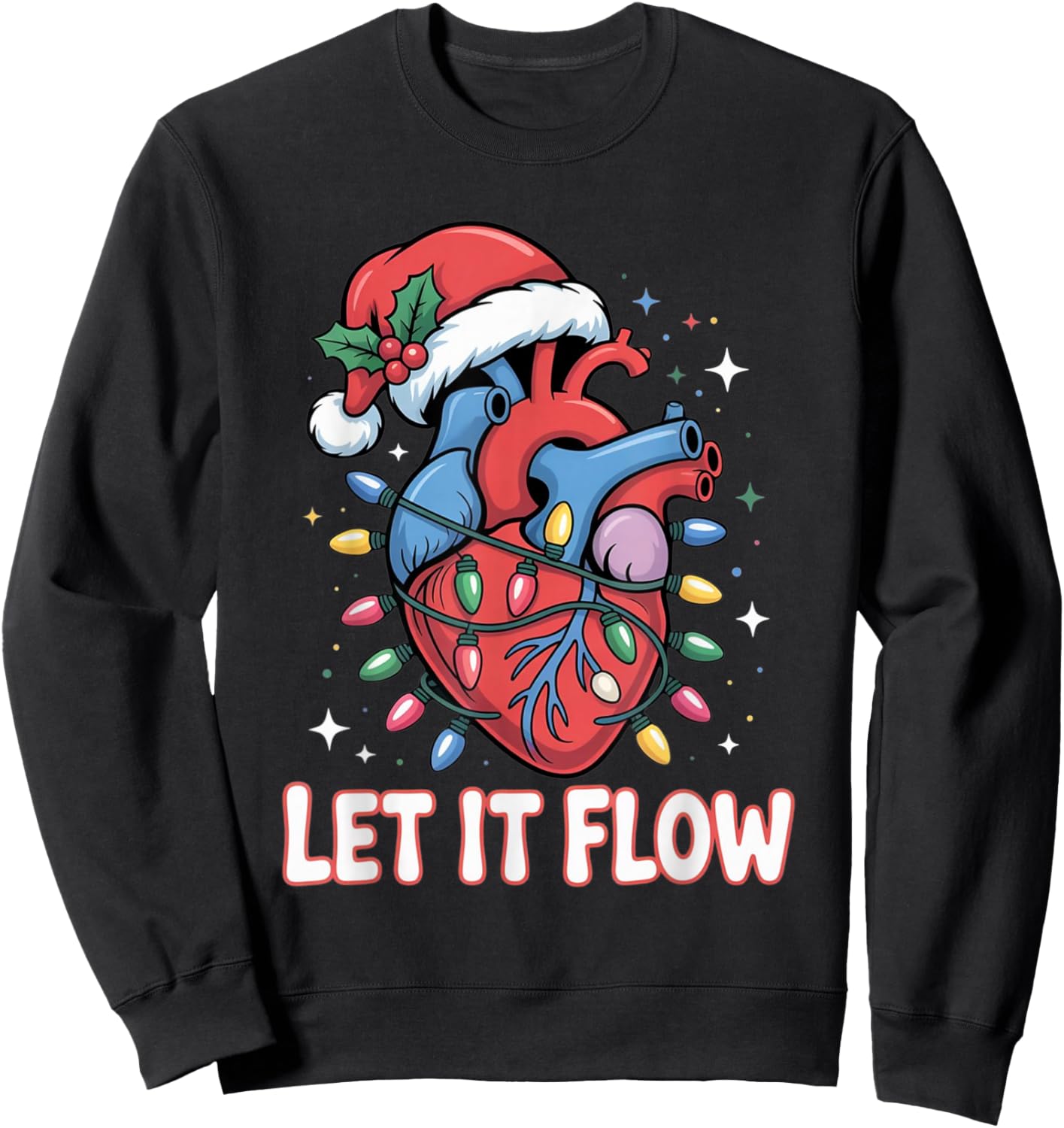 Let It Flow Funny Heart Christmas Lights Design Sweatshirt - Sweatshirt | Black