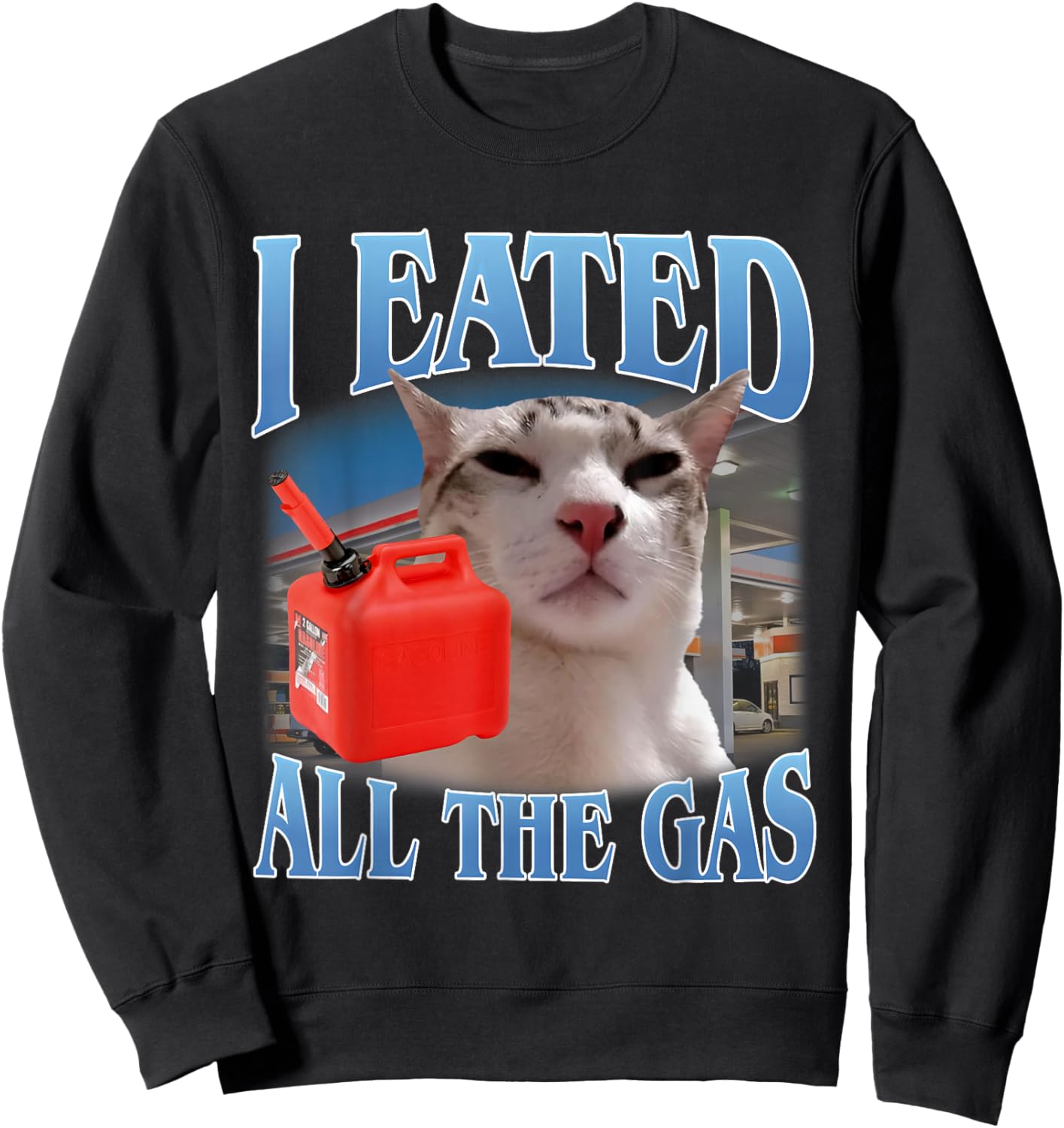 I Eated All The Gas Funny Stupid Cat Meme Sweatshirt - Sweatshirt | Black