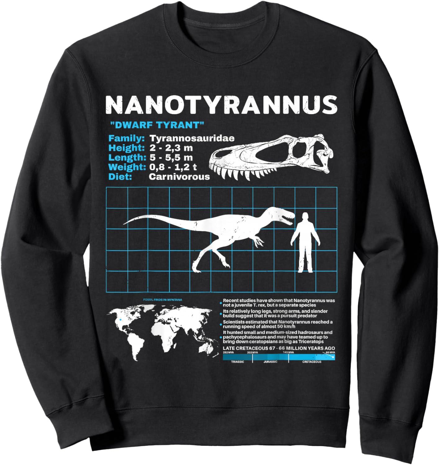 Nanotyrannus Fact Sheet Skull Fossil Sweatshirt - Sweatshirt | Black
