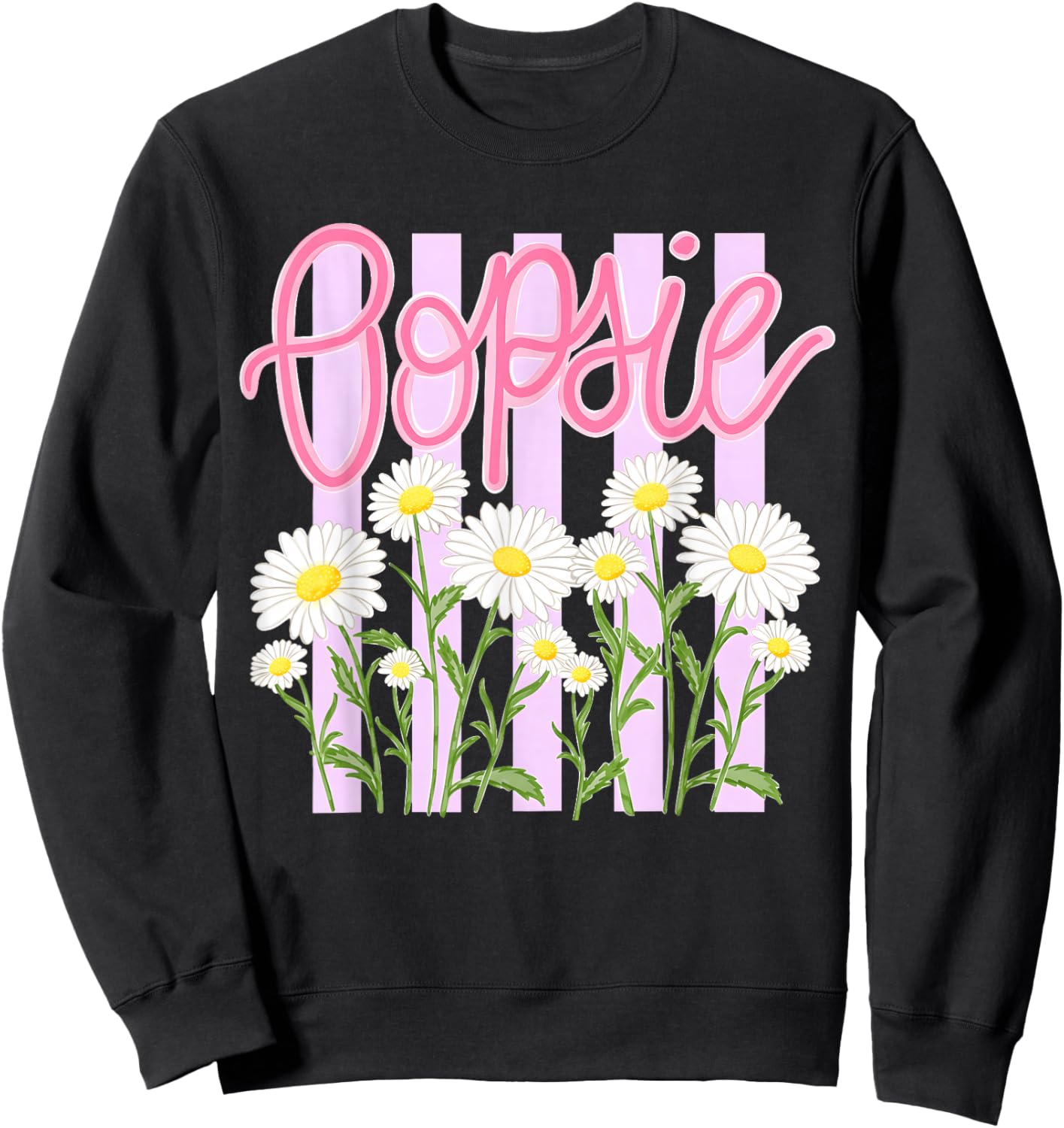 Oopsie Daisy Floral Summer Retro Striped Vintage Women Sweatshirt - Sweatshirt | Black