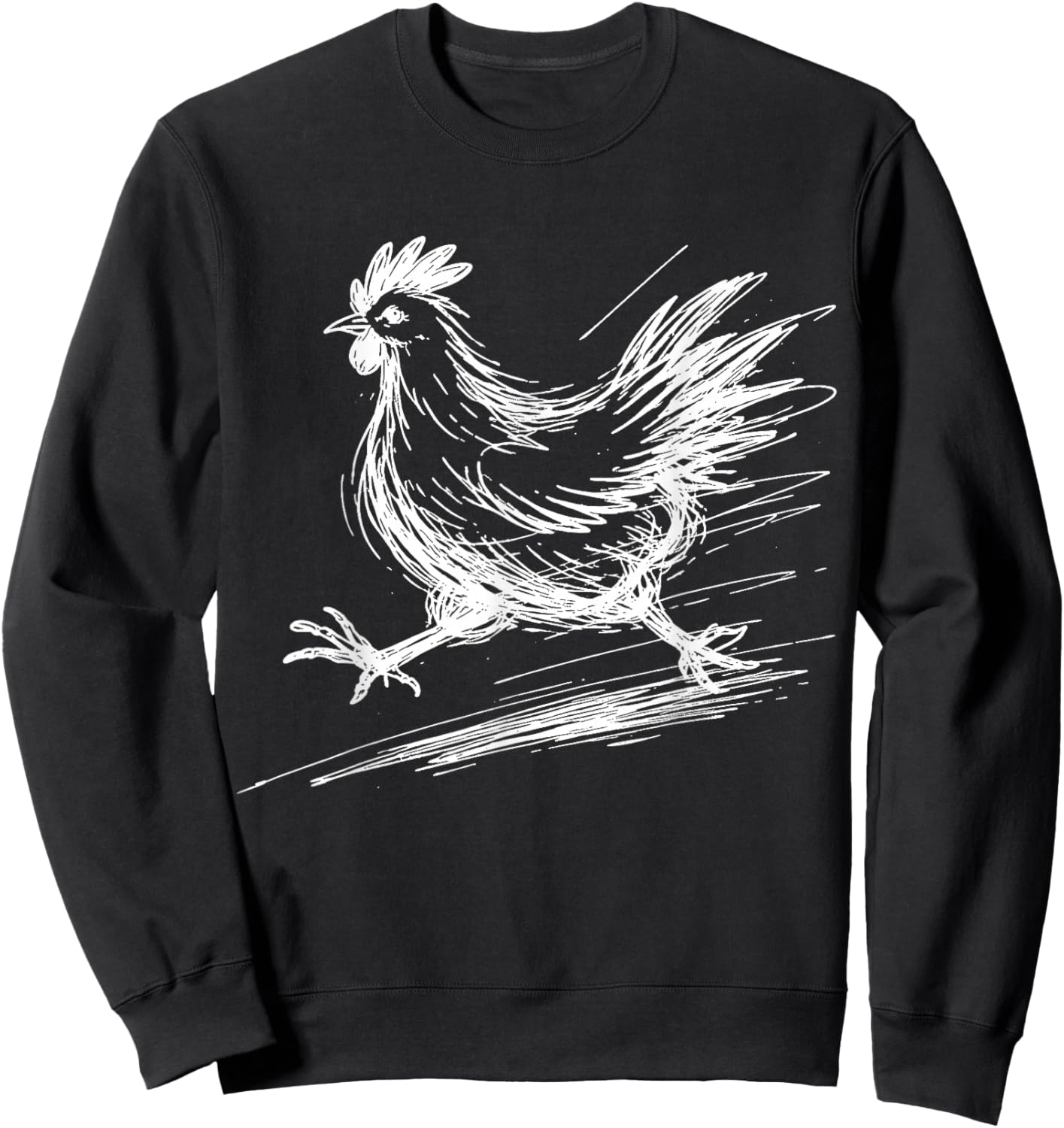 Running Chicken Scribble Line Art Sketch Funny Farm Animal Sweatshirt - Sweatshirt | Black