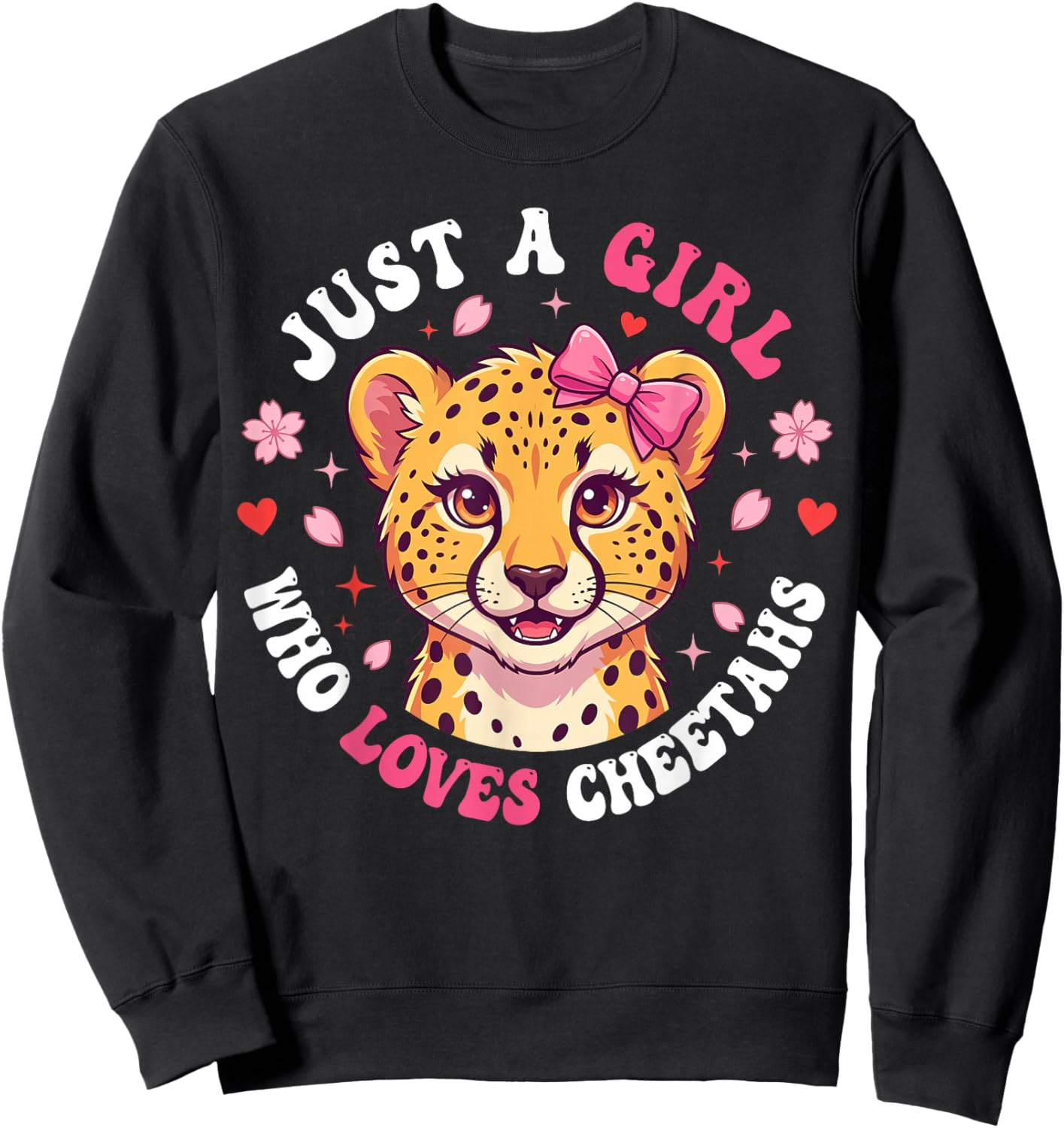 Cute Cheetah Girl Loves Safari Animal Graphic for Kids Sweatshirt - Sweatshirt | Black
