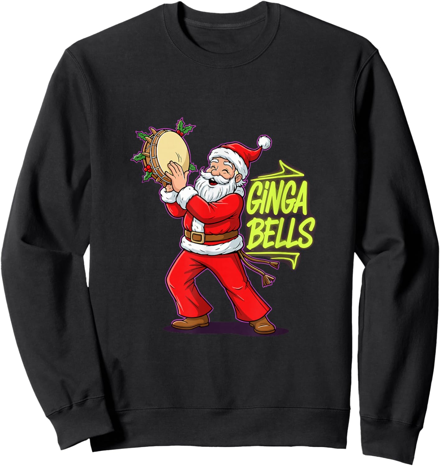 Ginga Bells Santa Brazilian Party Holiday Christmas Capoeira Sweatshirt - Sweatshirt | Black