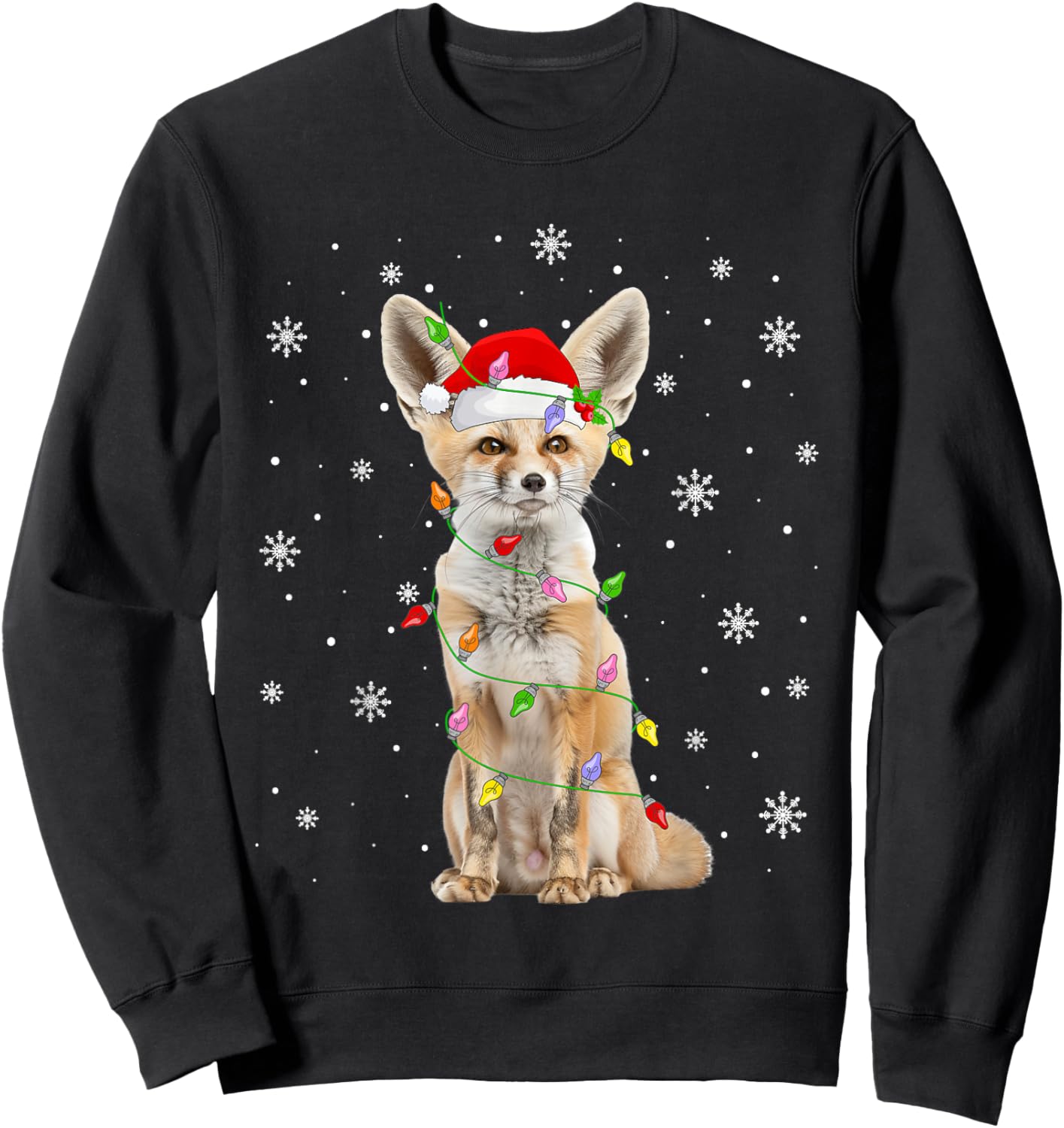 Fennec Fox Christmas Lights Funny Santa Animal Lover Xmas Sweatshirt - Sweatshirt | Black