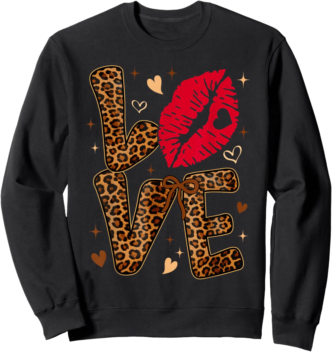 Valentine Leopard Print Love Red Lips Word Letter Girl Women Sweatshirt - Sweatshirt | Black