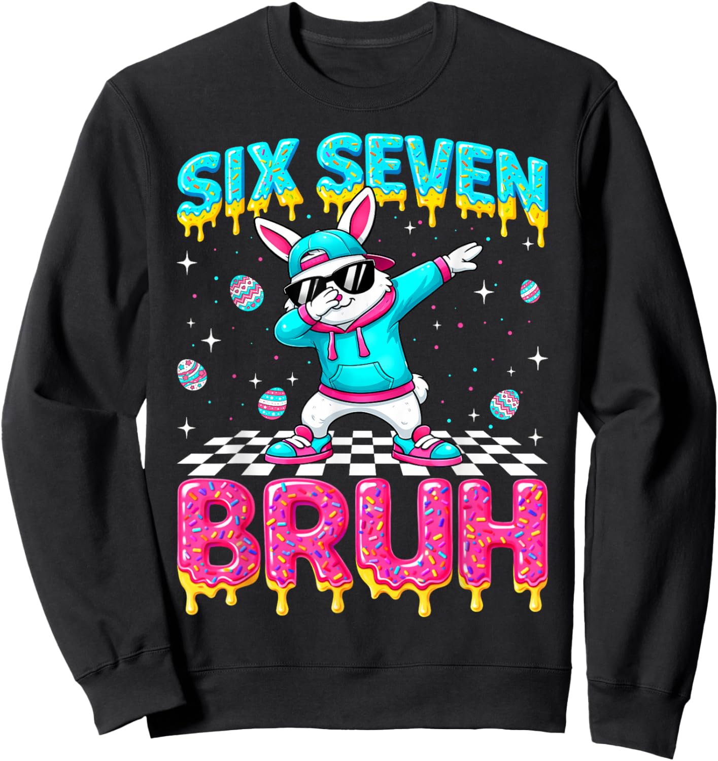 Dabbing Bunny Drip Dripping Rabbit Easter Toddlers Boys Sweatshirt - Sweatshirt | Black