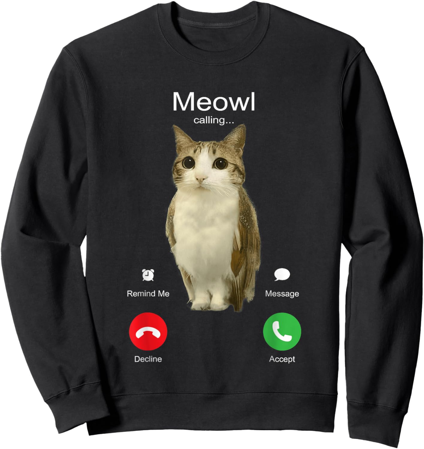 is Calling Phone Call Meme Brainrot Funny Cat Owl Sweatshirt - Sweatshirt | Black