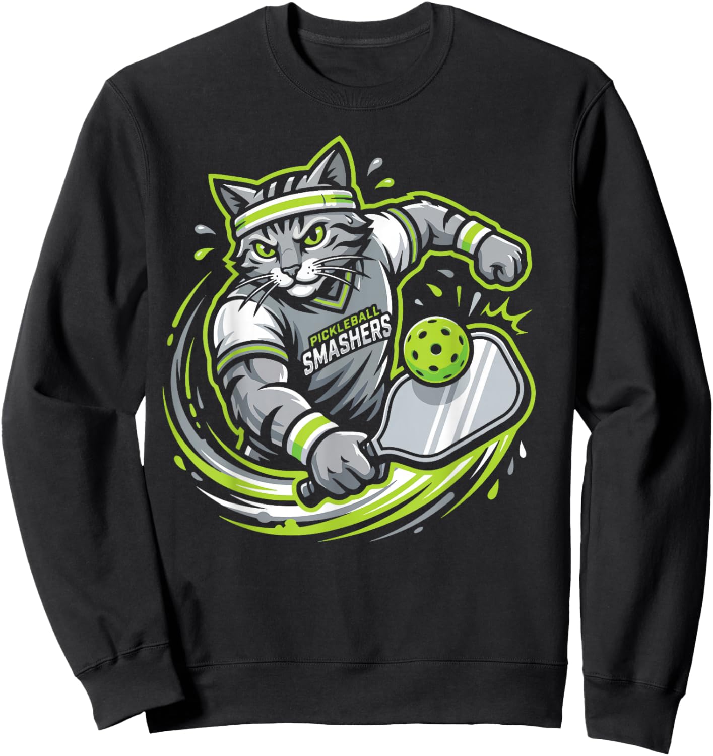 Funny Pickleball Cat Player Paddle Sports Team Sweatshirt - Sweatshirt | Black