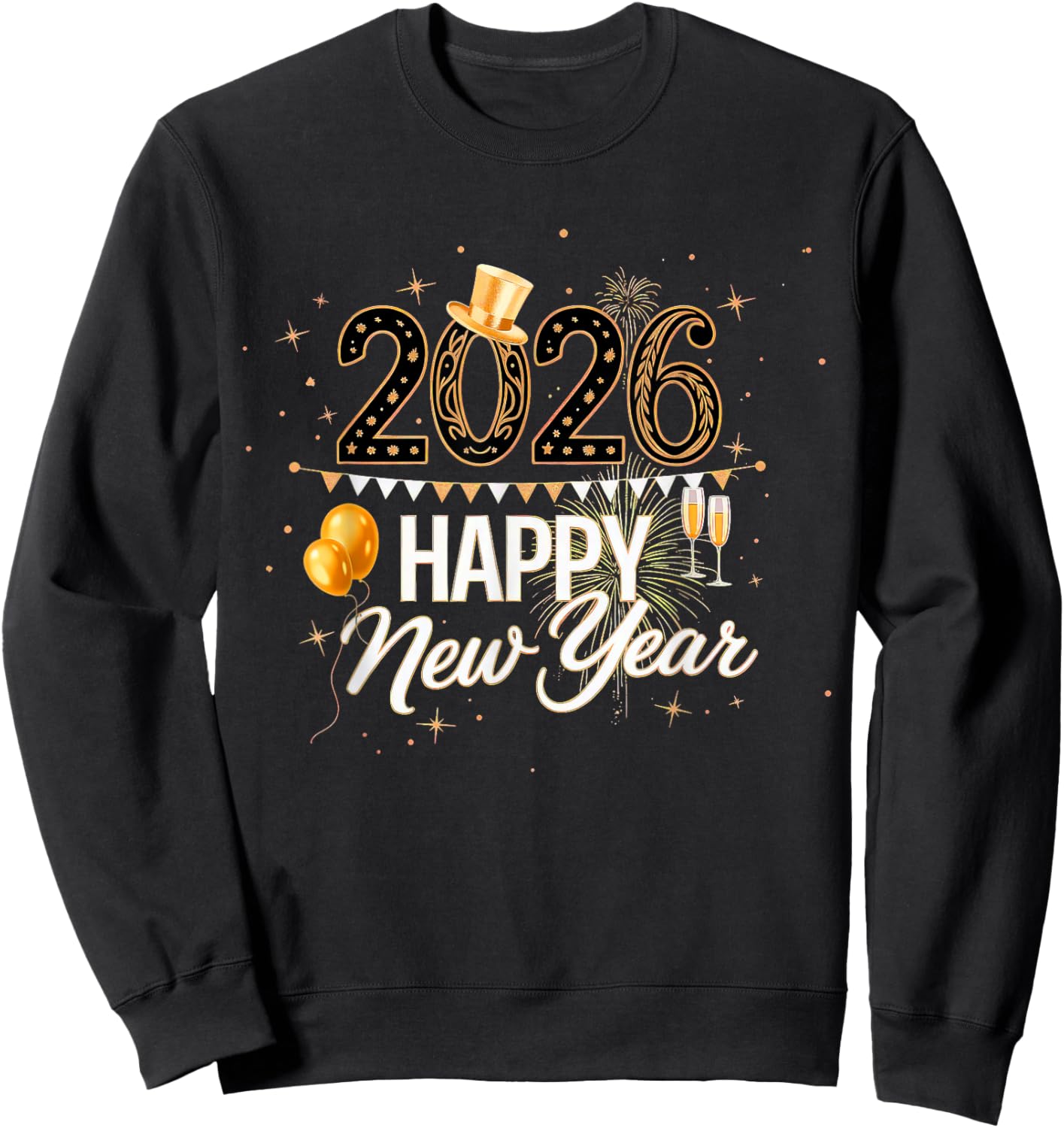 Happy New Year Party 2026 Balloons Family Matching Fireworks Sweatshirt - Sweatshirt | Black